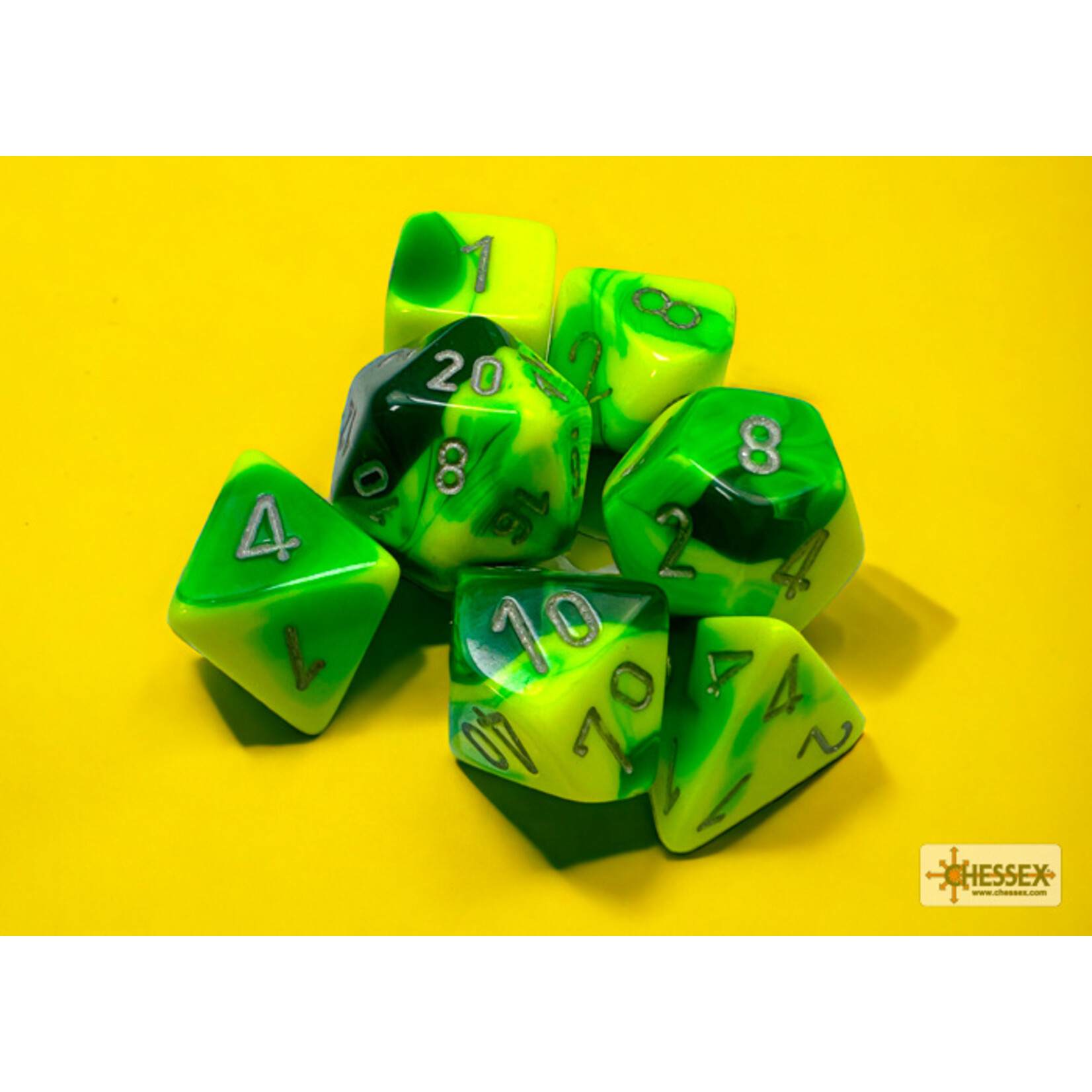 Chessex Gemini Green-Yellow/silver Polyhedral 7-Dice Set