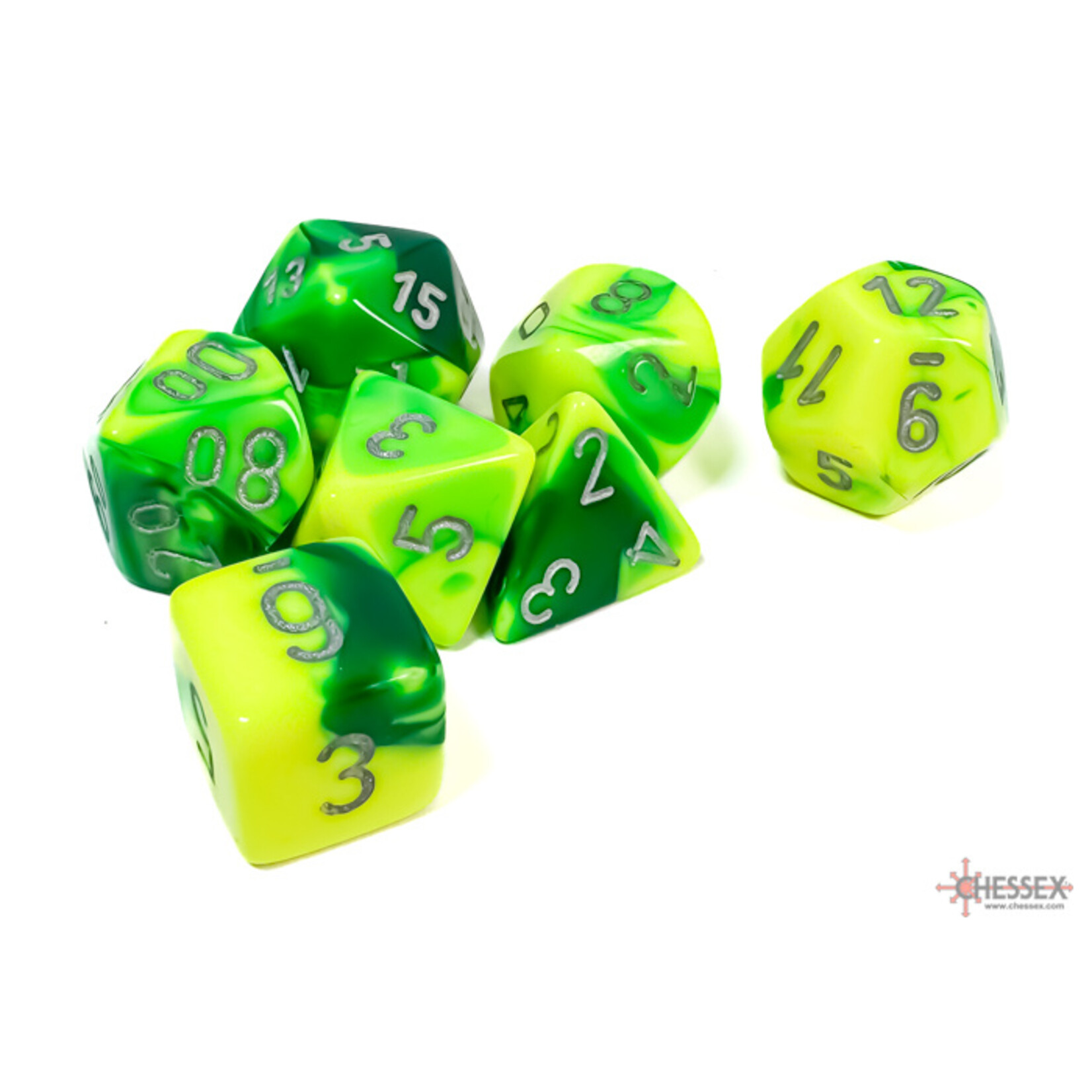Chessex Gemini Green-Yellow/silver Polyhedral 7-Dice Set