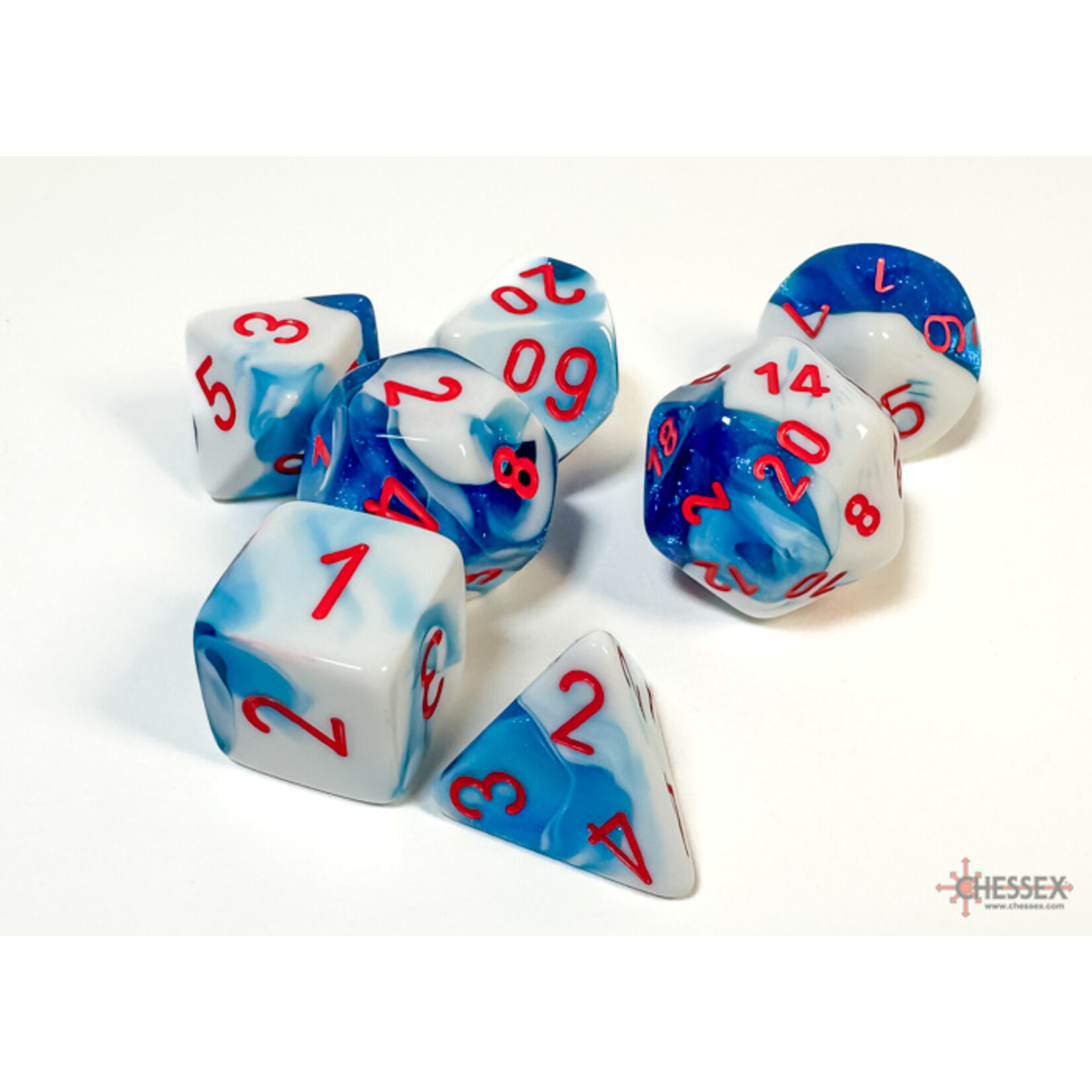 Chessex Gemini Astral Blue-White/red Polyhedral 7-Dice Set