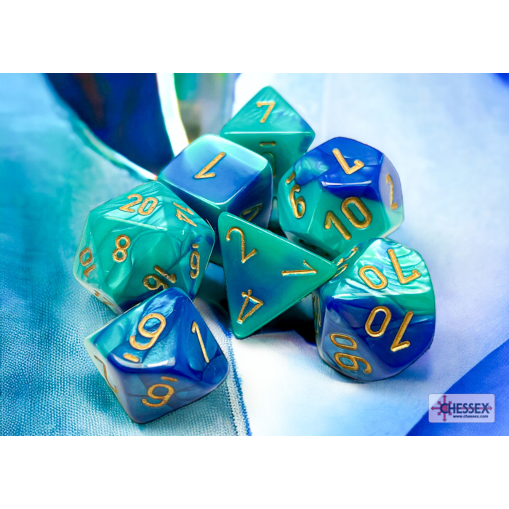 Chessex Gemini Blue-Teal/gold Polyhedral 7-Dice Set