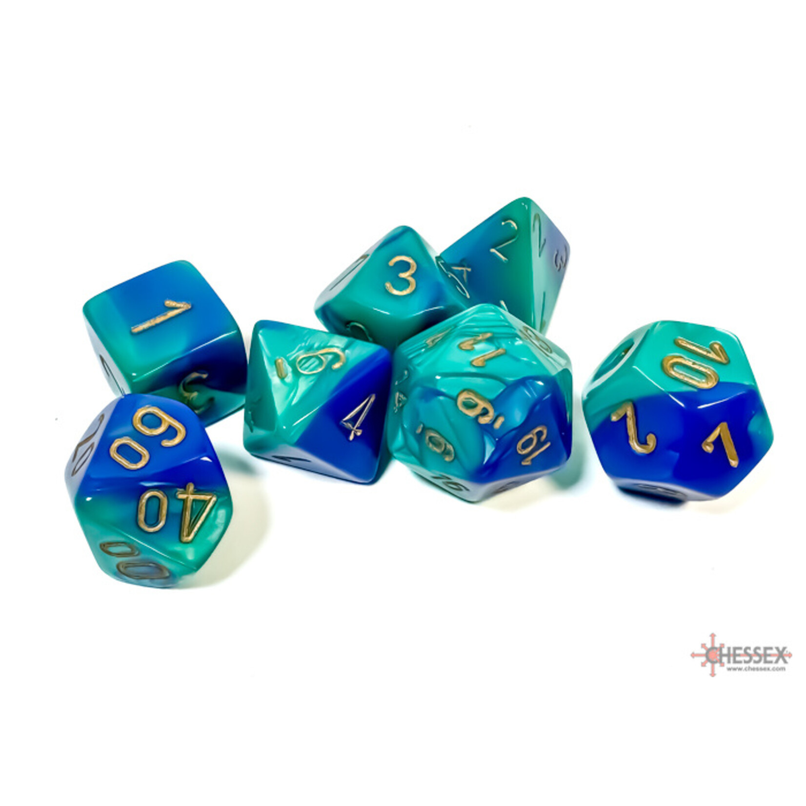 Chessex Gemini Blue-Teal/gold Polyhedral 7-Dice Set