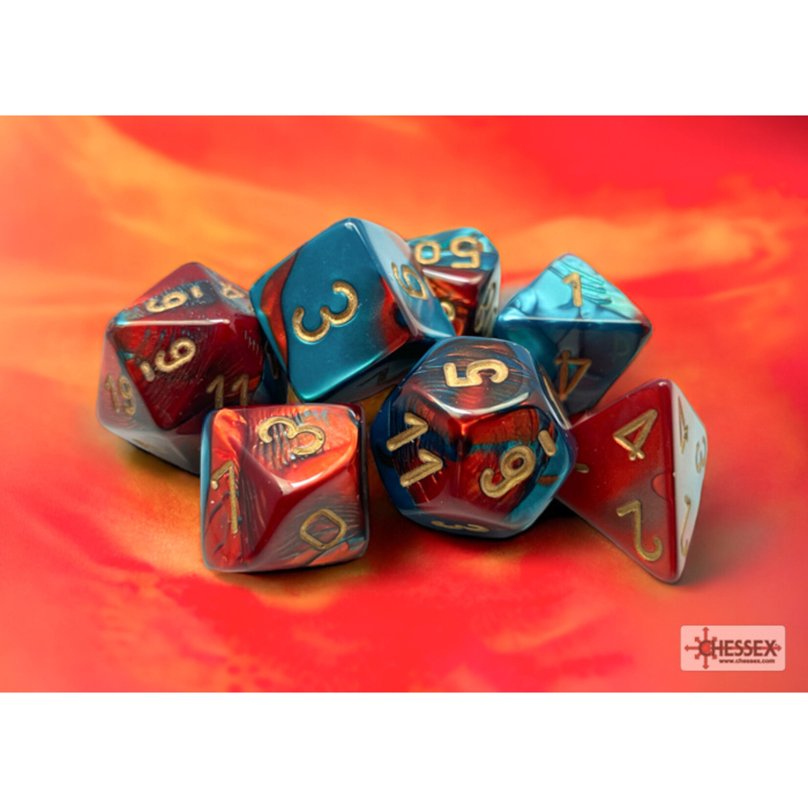 Chessex Gemini Red-Teal/gold Polyhedral 7-Dice Set