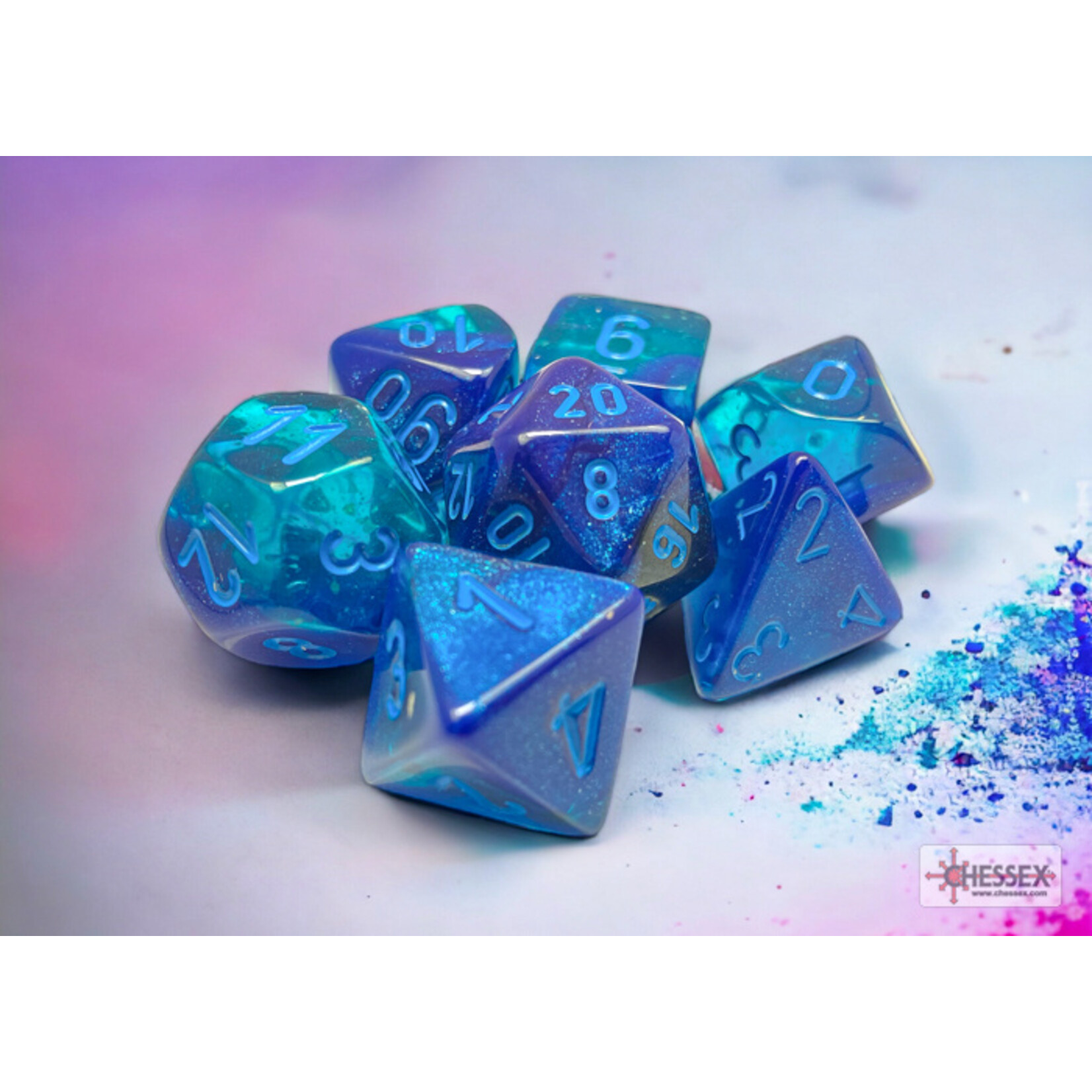 Chessex Gemini Blue-Blue/light blue Luminary Polyhedral 7-Dice Set