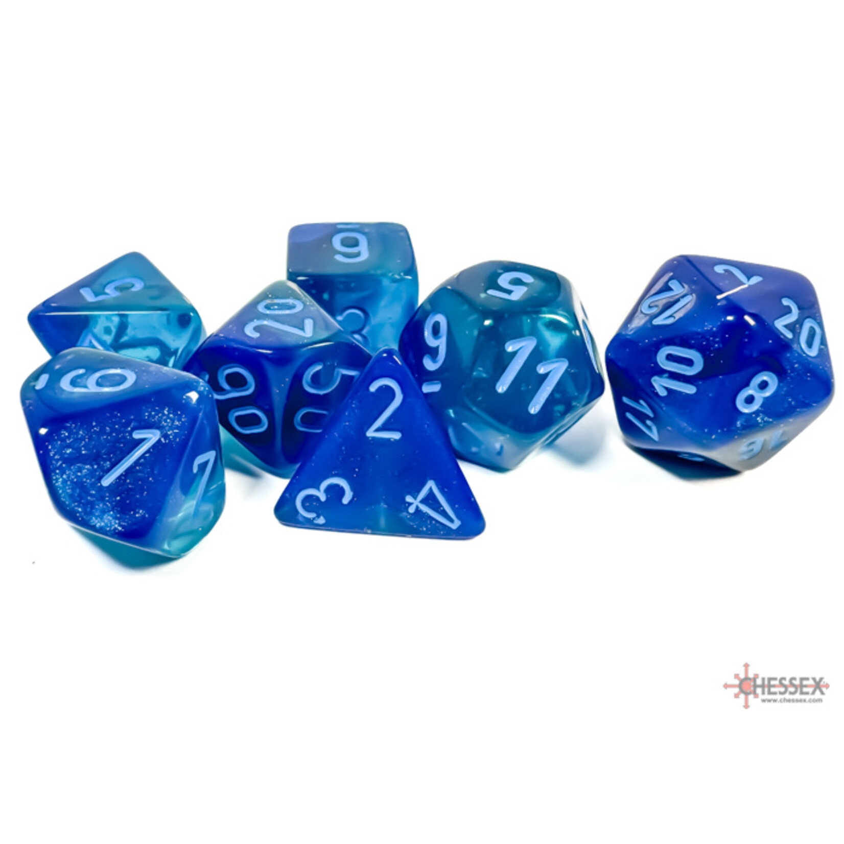 Chessex Gemini Blue-Blue/light blue Luminary Polyhedral 7-Dice Set