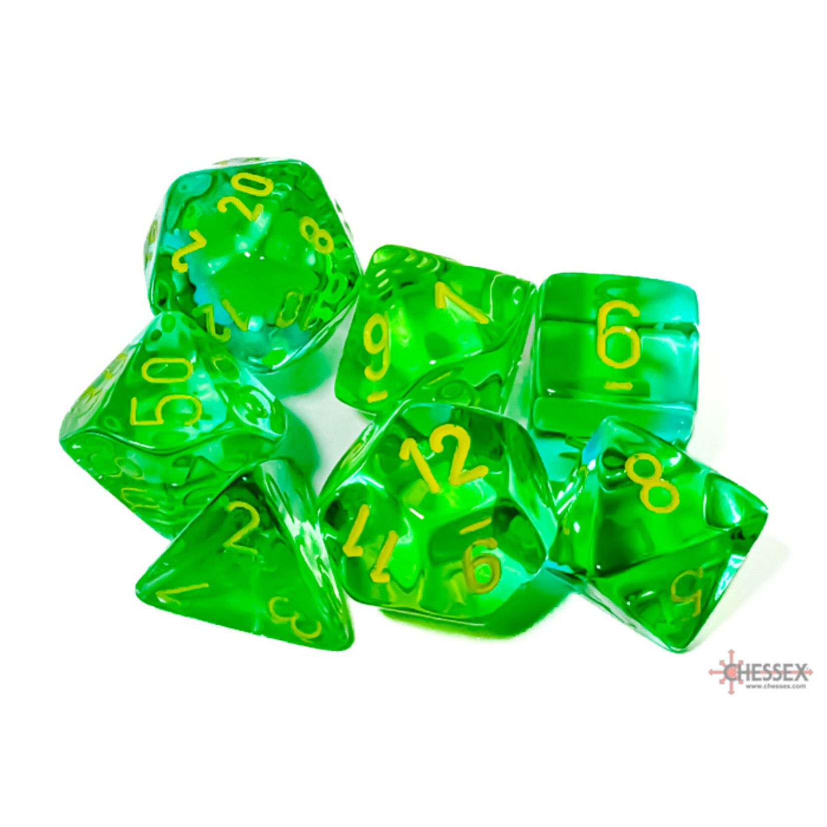 Chessex Gemini Translucent Green-Teal/yellow Polyhedral 7-Dice Set