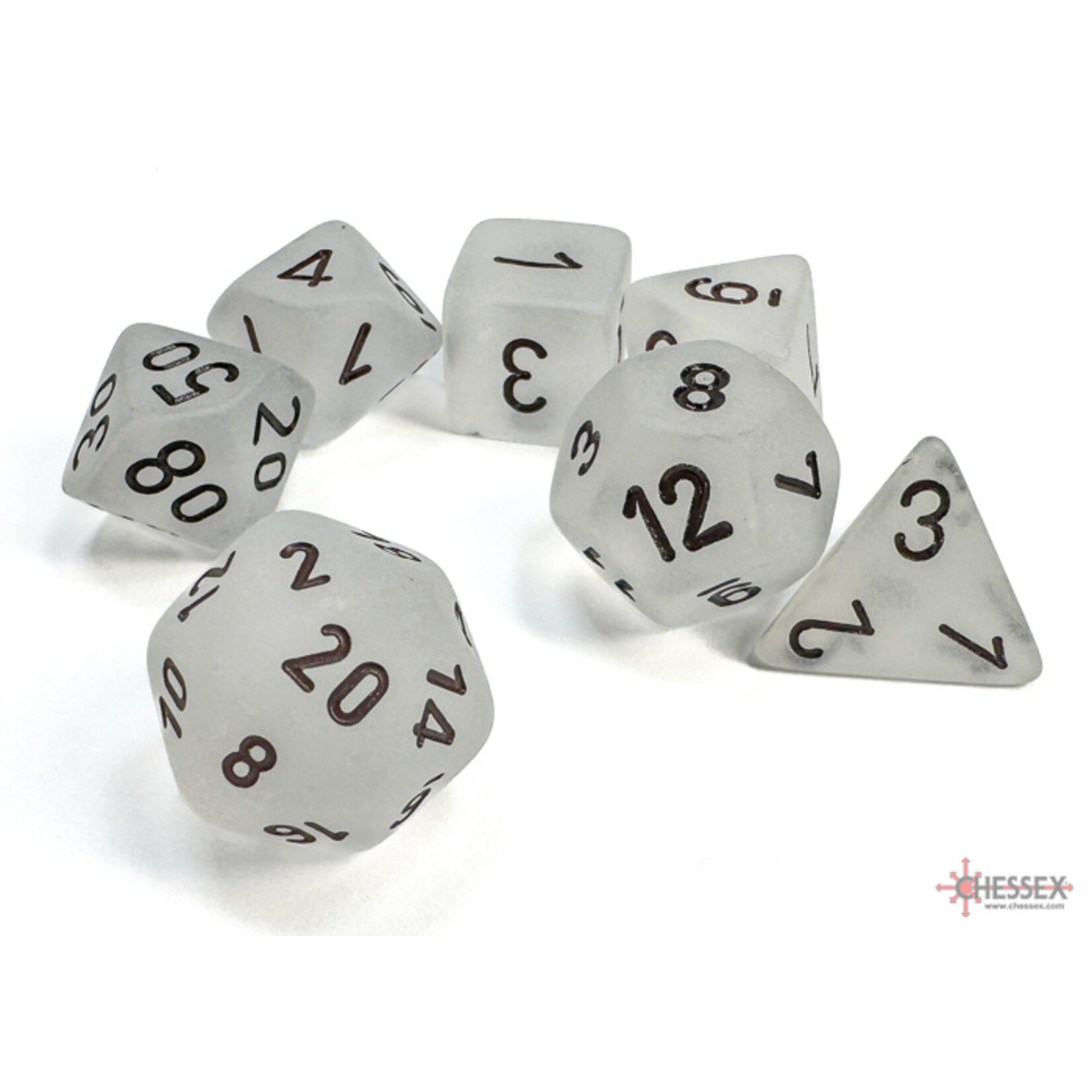 Chessex Frosted Clear/black Polyhedral 7-Dice Set