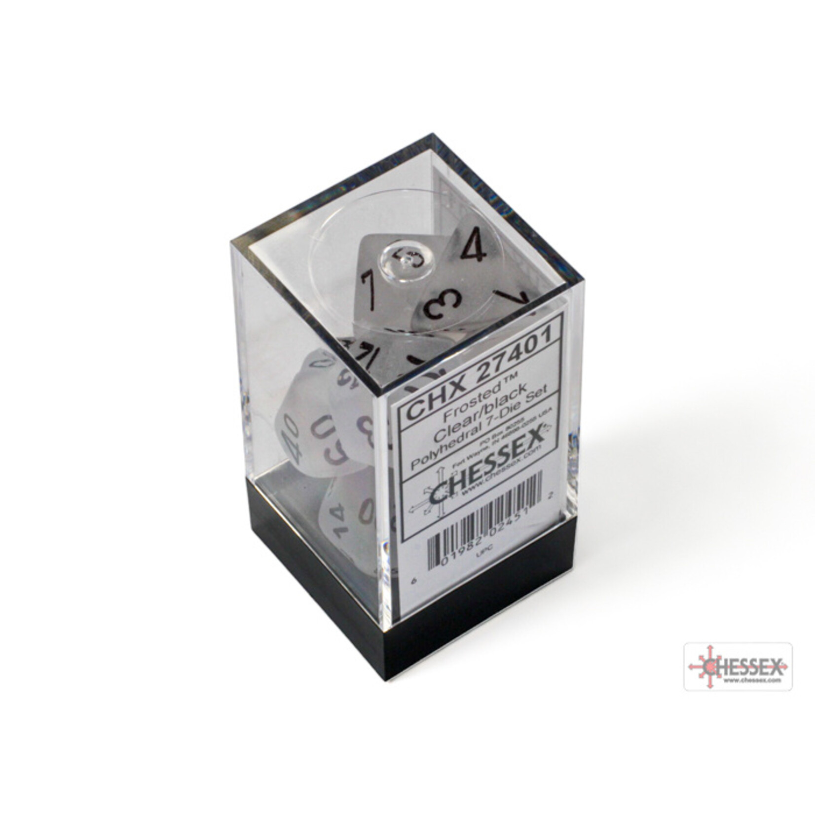 Chessex Frosted Clear/black Polyhedral 7-Dice Set