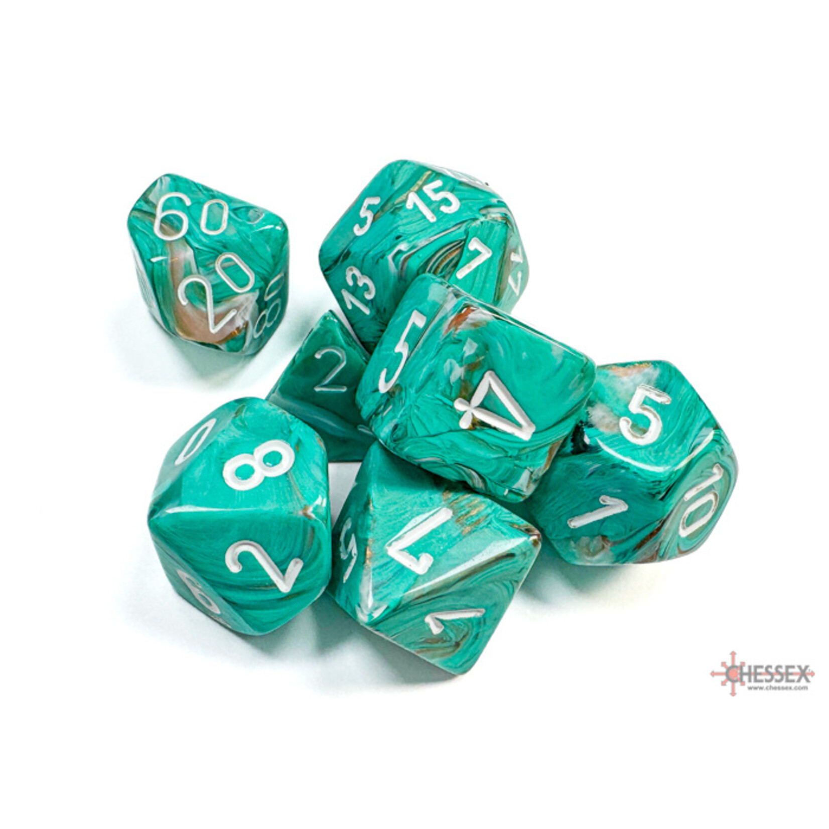 Chessex Marble Oxi-Copper/white Polyhedral 7-Dice Set
