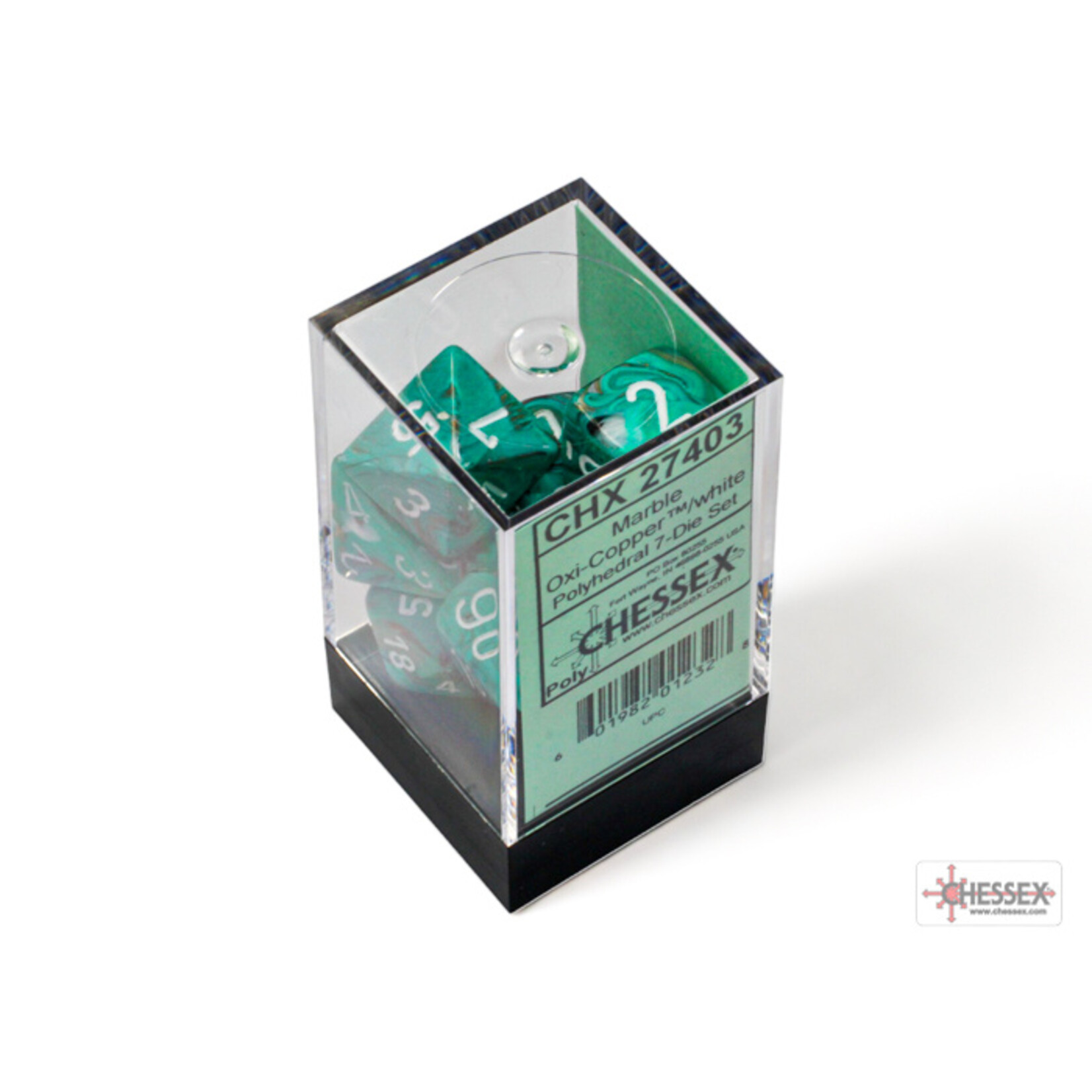 Chessex Marble Oxi-Copper/white Polyhedral 7-Dice Set