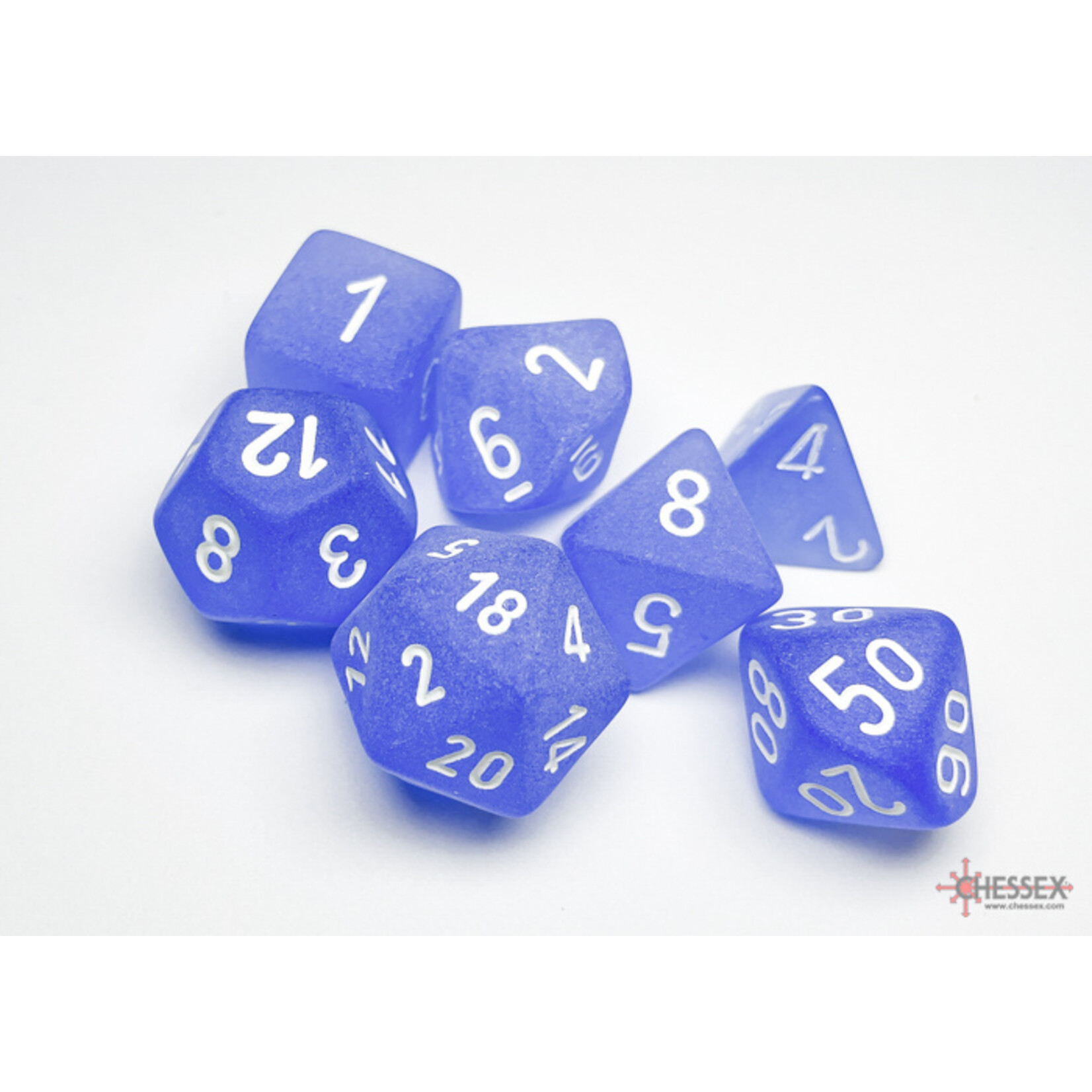 Chessex Frosted Blue/white Polyhedral 7-Dice Set