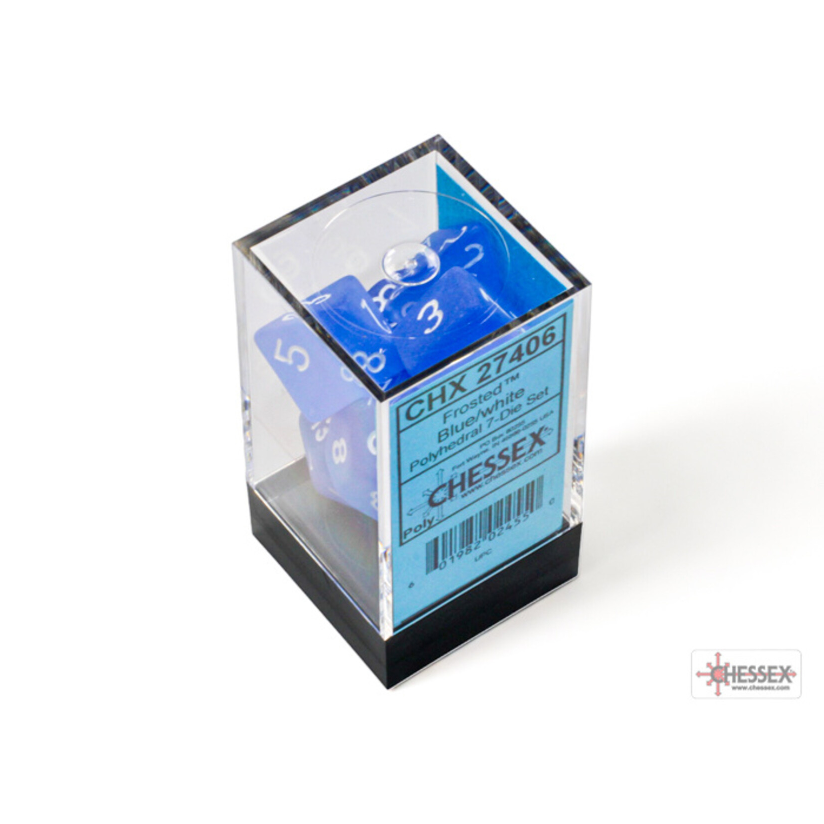 Chessex Frosted Blue/white Polyhedral 7-Dice Set