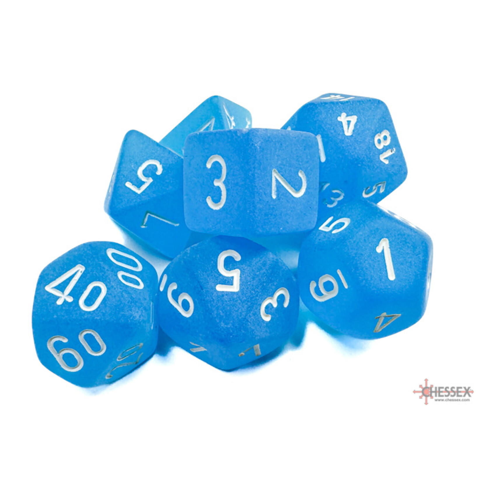 Chessex Frosted Caribbean Blue/white Polyhedral 7-Dice Set
