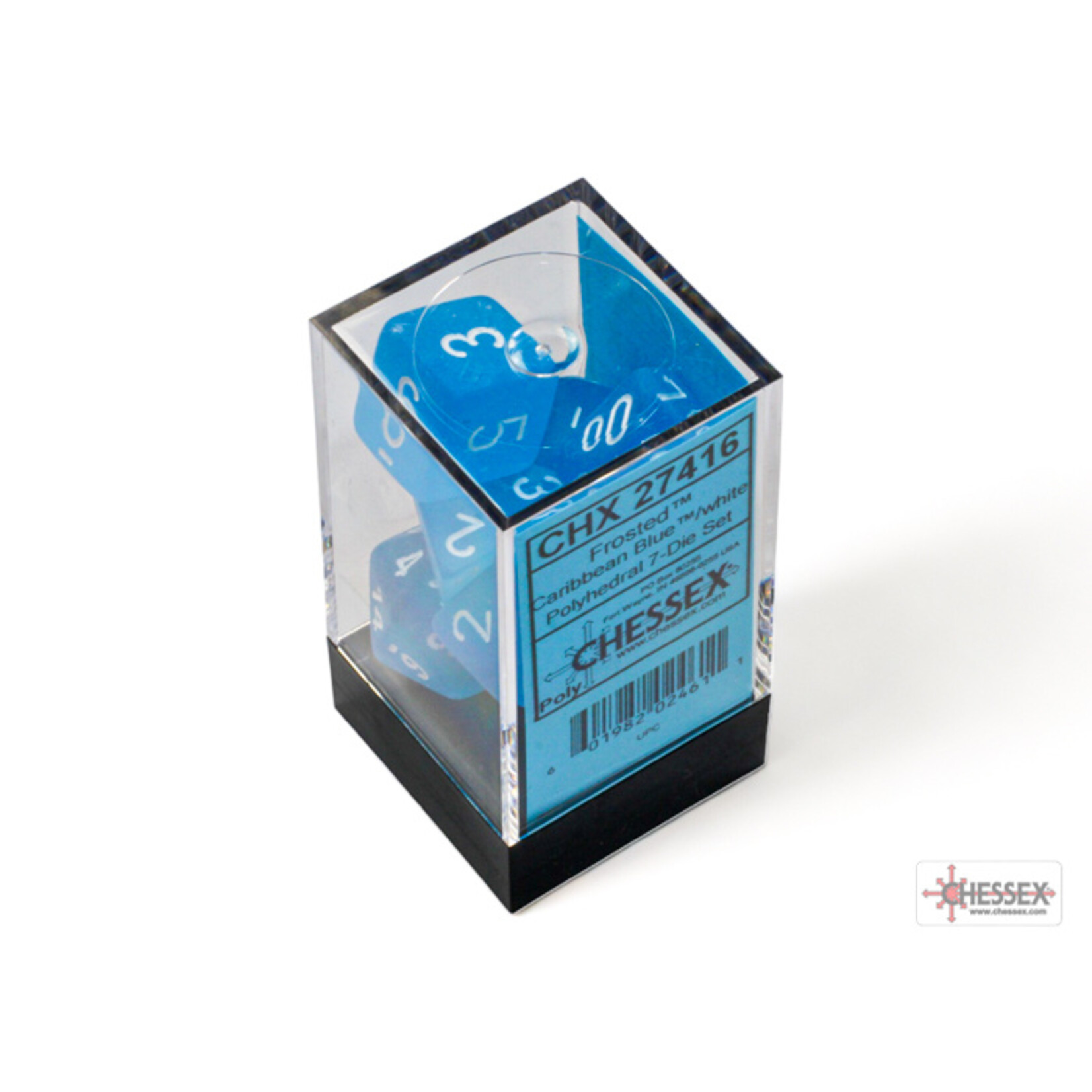 Chessex Frosted Caribbean Blue/white Polyhedral 7-Dice Set