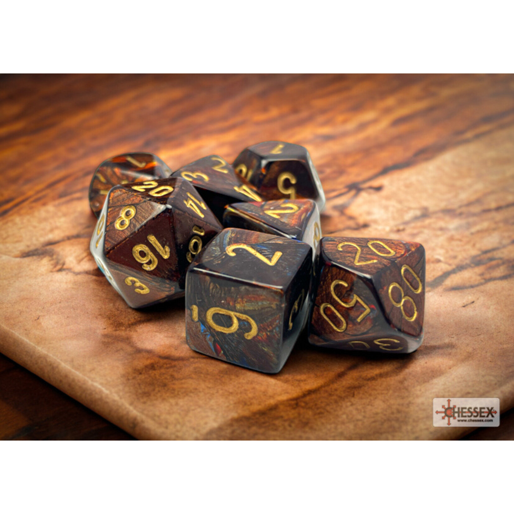 Chessex Scarab Blue Blood/gold Polyhedral 7-Dice Set