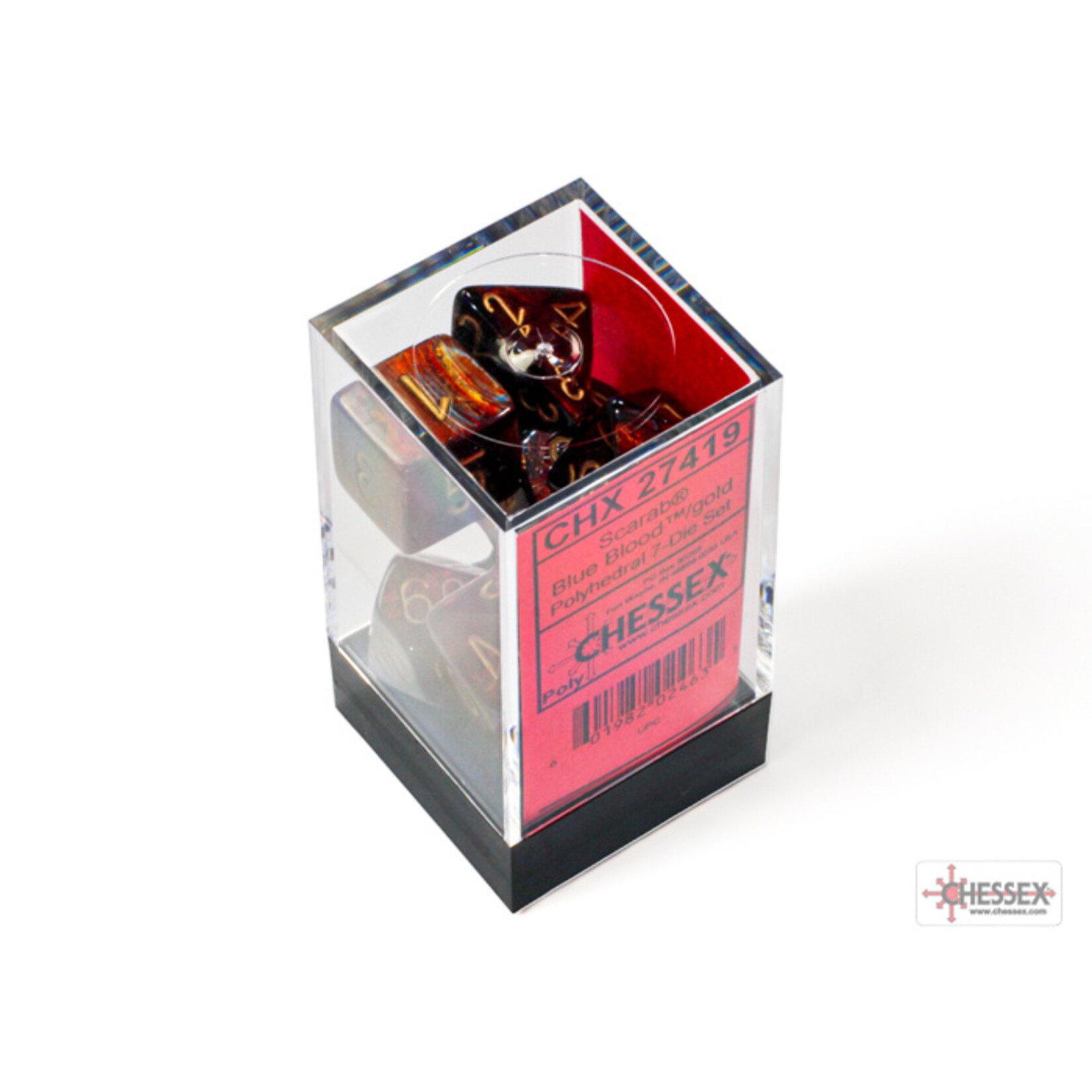 Chessex Scarab Blue Blood/gold Polyhedral 7-Dice Set