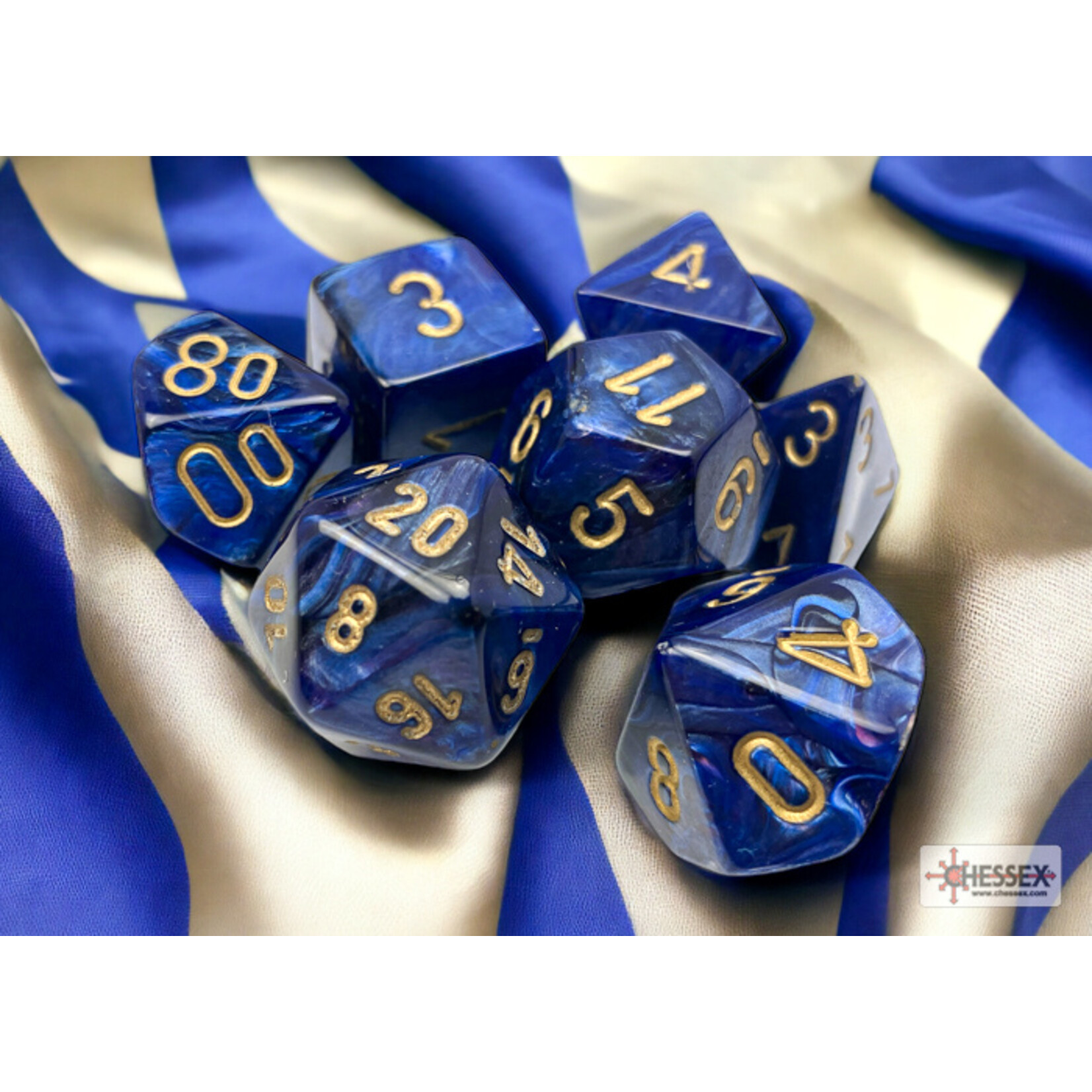 Chessex Scarab Royal Blue/gold Polyhedral 7-Dice Set