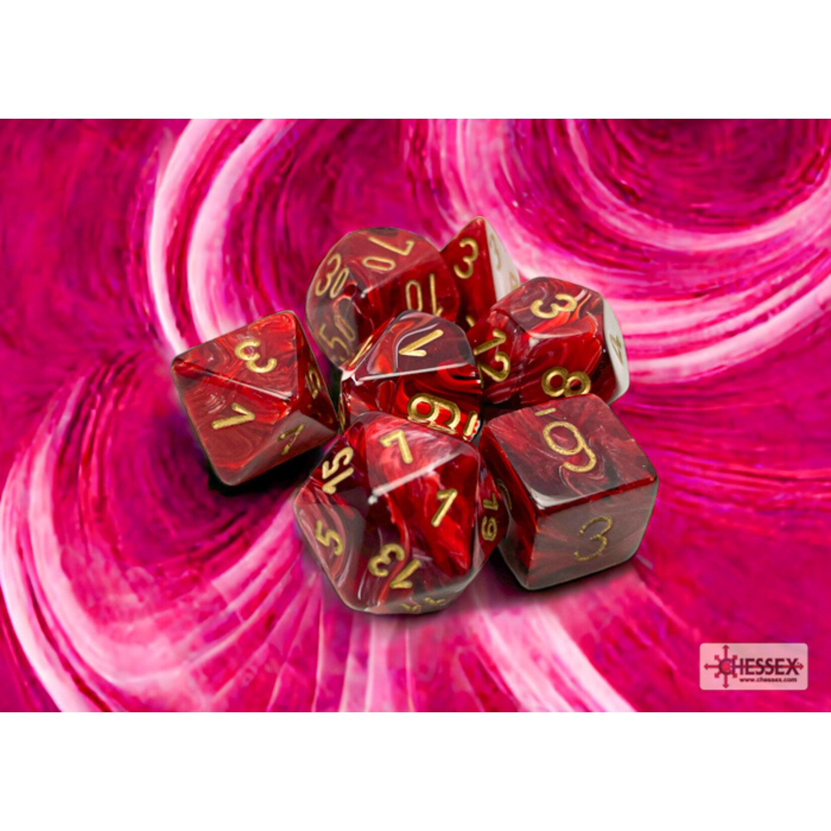 Chessex Vortex Burgundy/gold Polyhedral 7-Dice Set