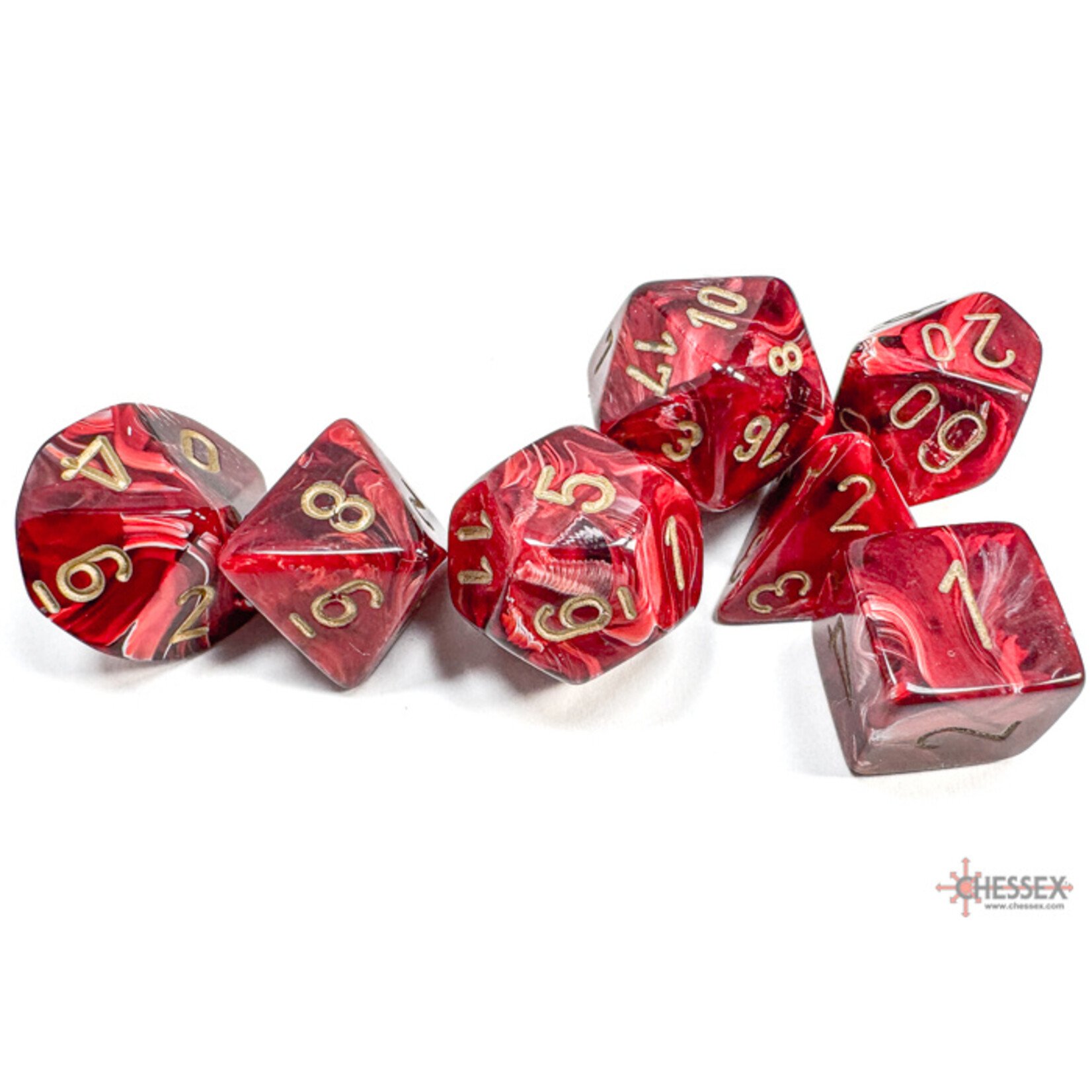 Chessex Vortex Burgundy/gold Polyhedral 7-Dice Set