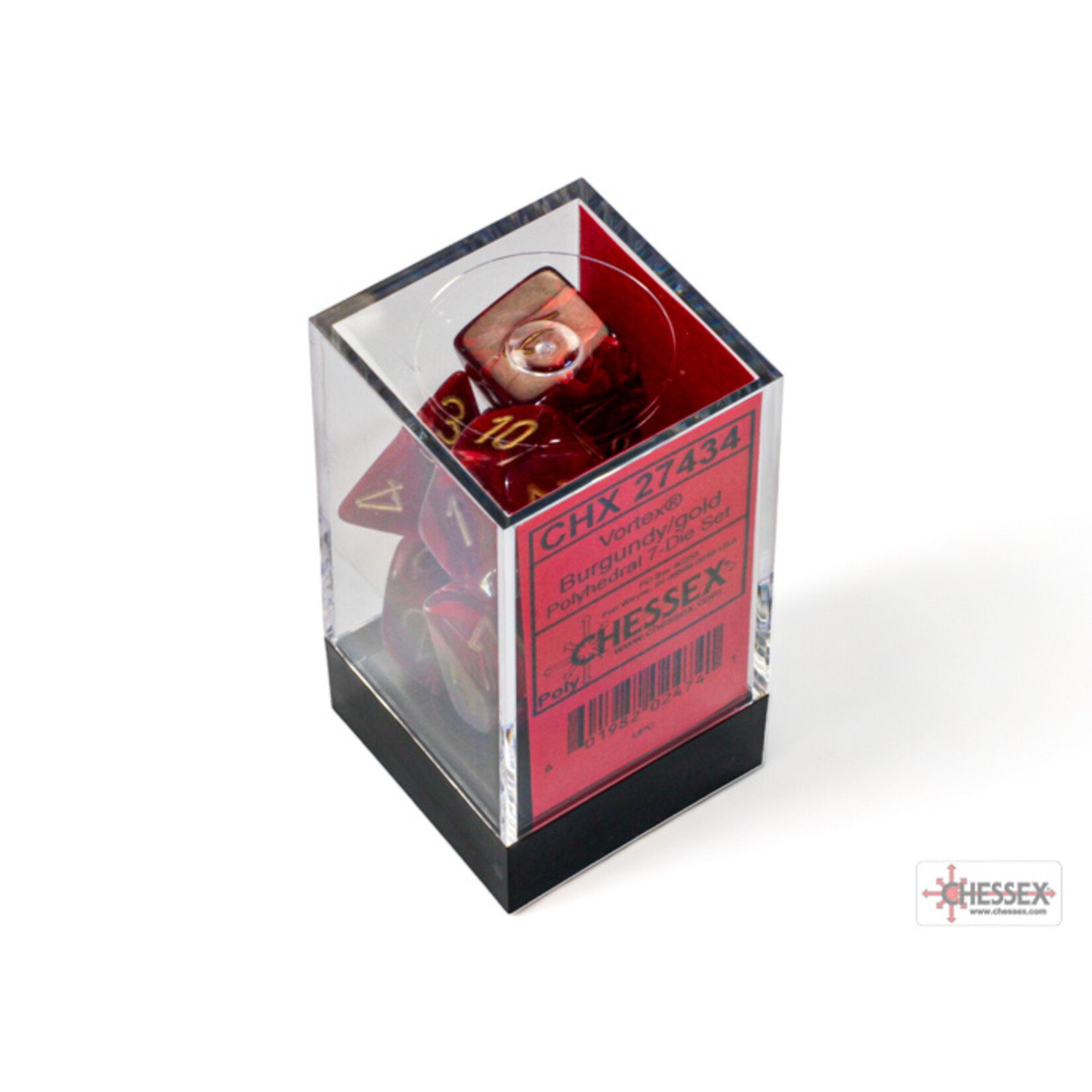 Chessex Vortex Burgundy/gold Polyhedral 7-Dice Set