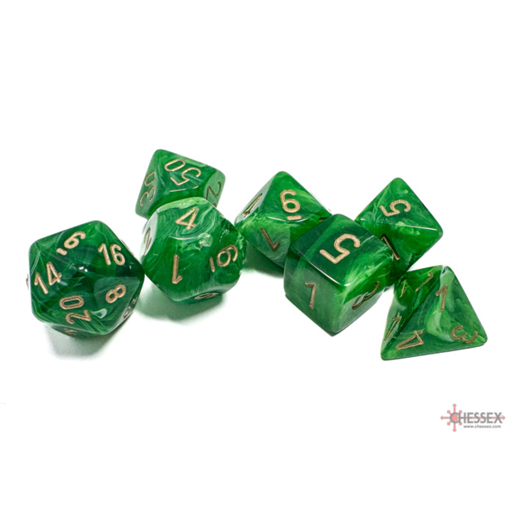 Chessex Vortex Green/gold Polyhedral 7-Dice Set