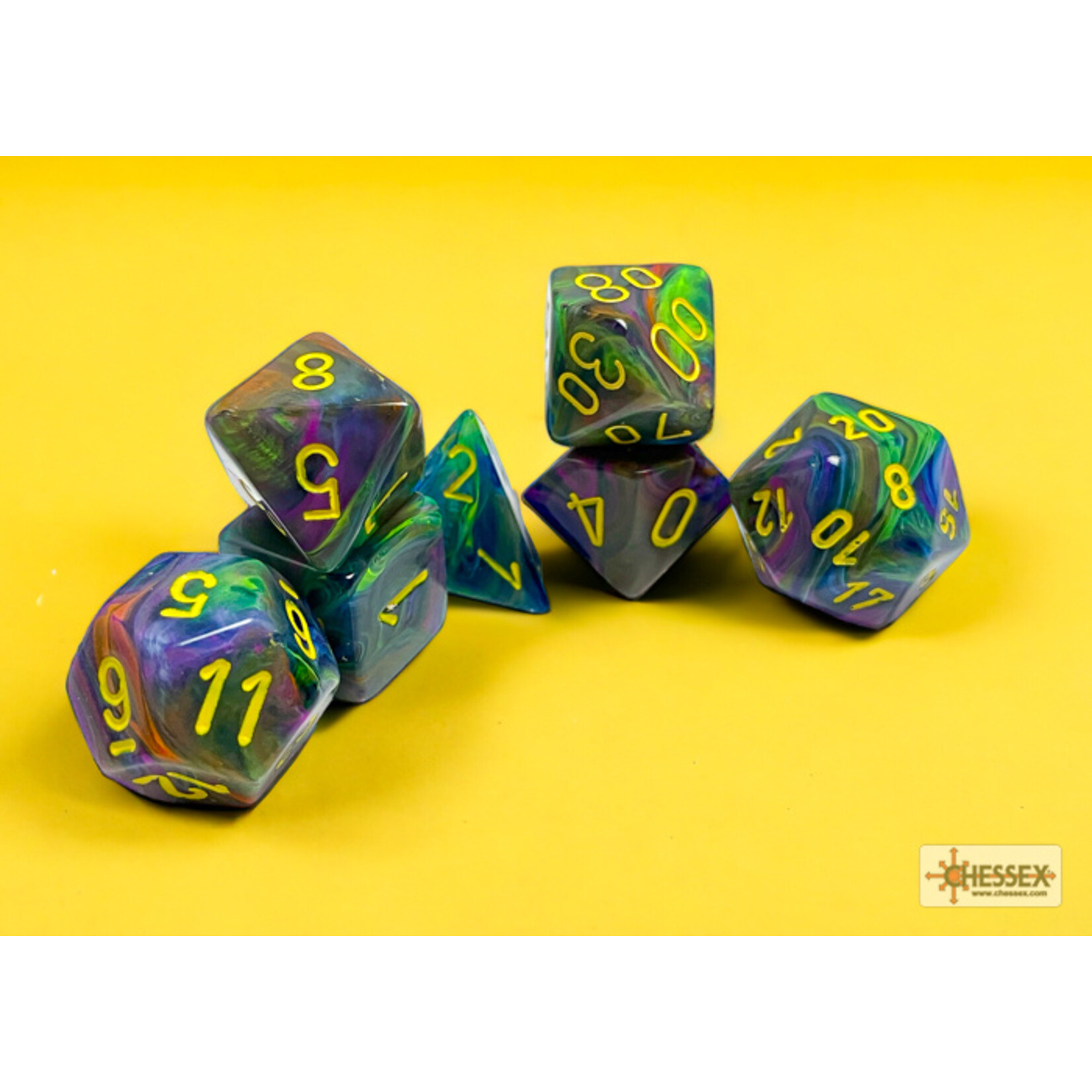 Chessex Festive Rio/yellow Polyhedral 7-Dice Set