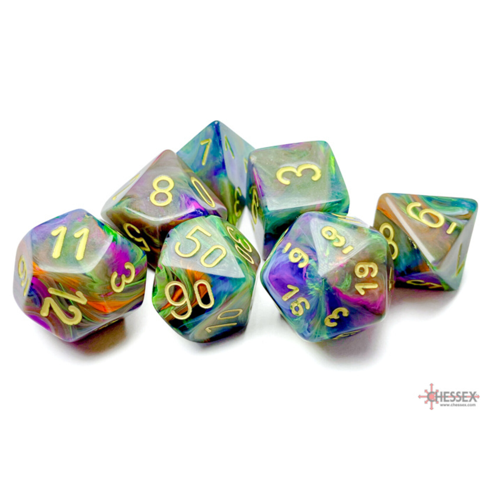 Chessex Festive Rio/yellow Polyhedral 7-Dice Set