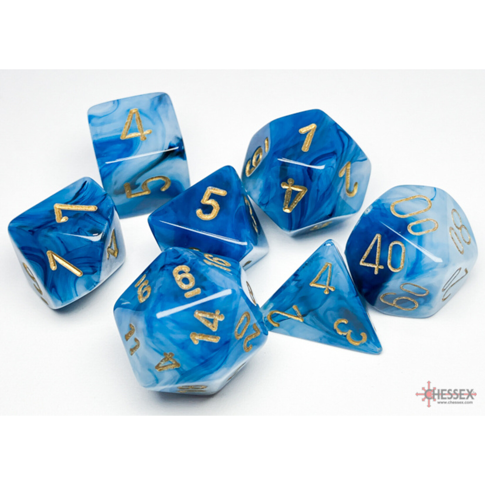 Chessex Phantom Teal/gold Polyhedral 7-Dice Set
