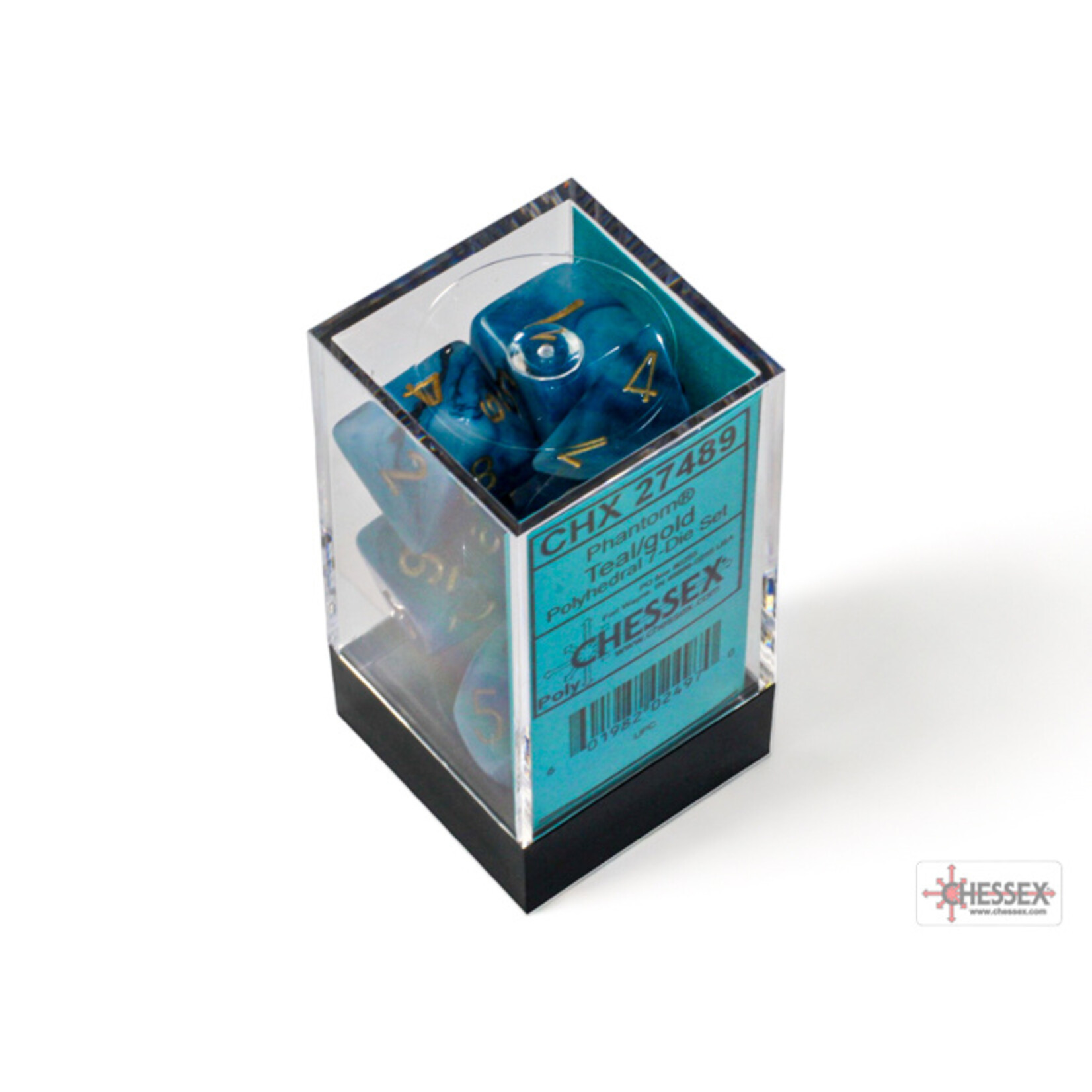 Chessex Phantom Teal/gold Polyhedral 7-Dice Set