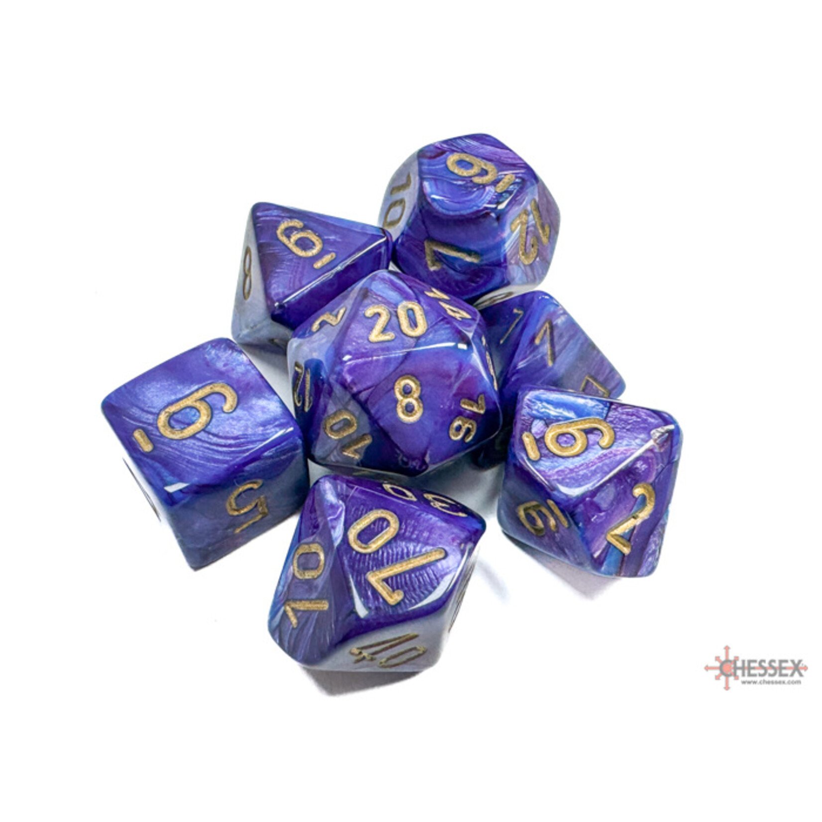Chessex Lustrous Purple/gold Polyhedral 7-Dice Set
