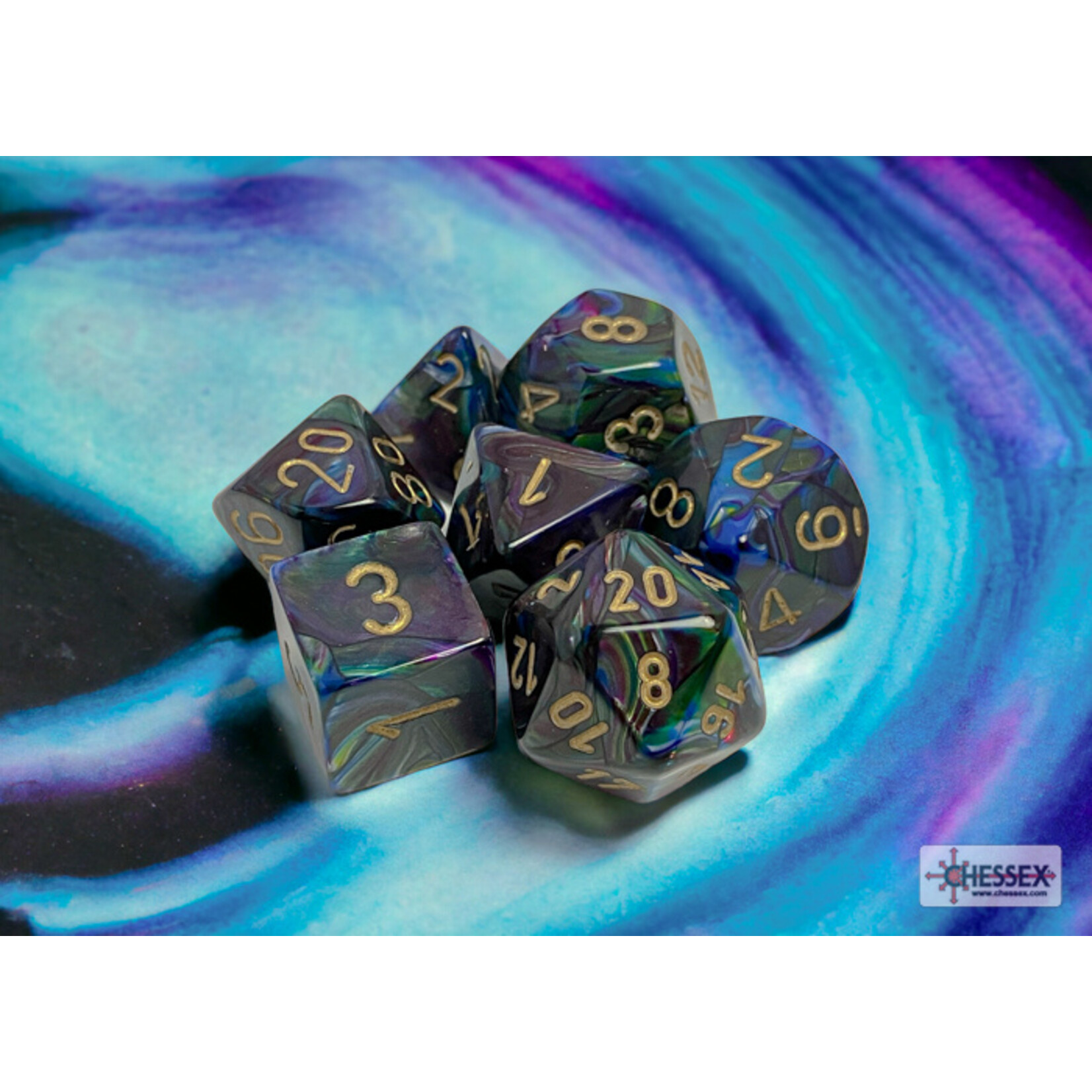 Chessex Lustrous Shadow/gold Polyhedral 7-Dice Set