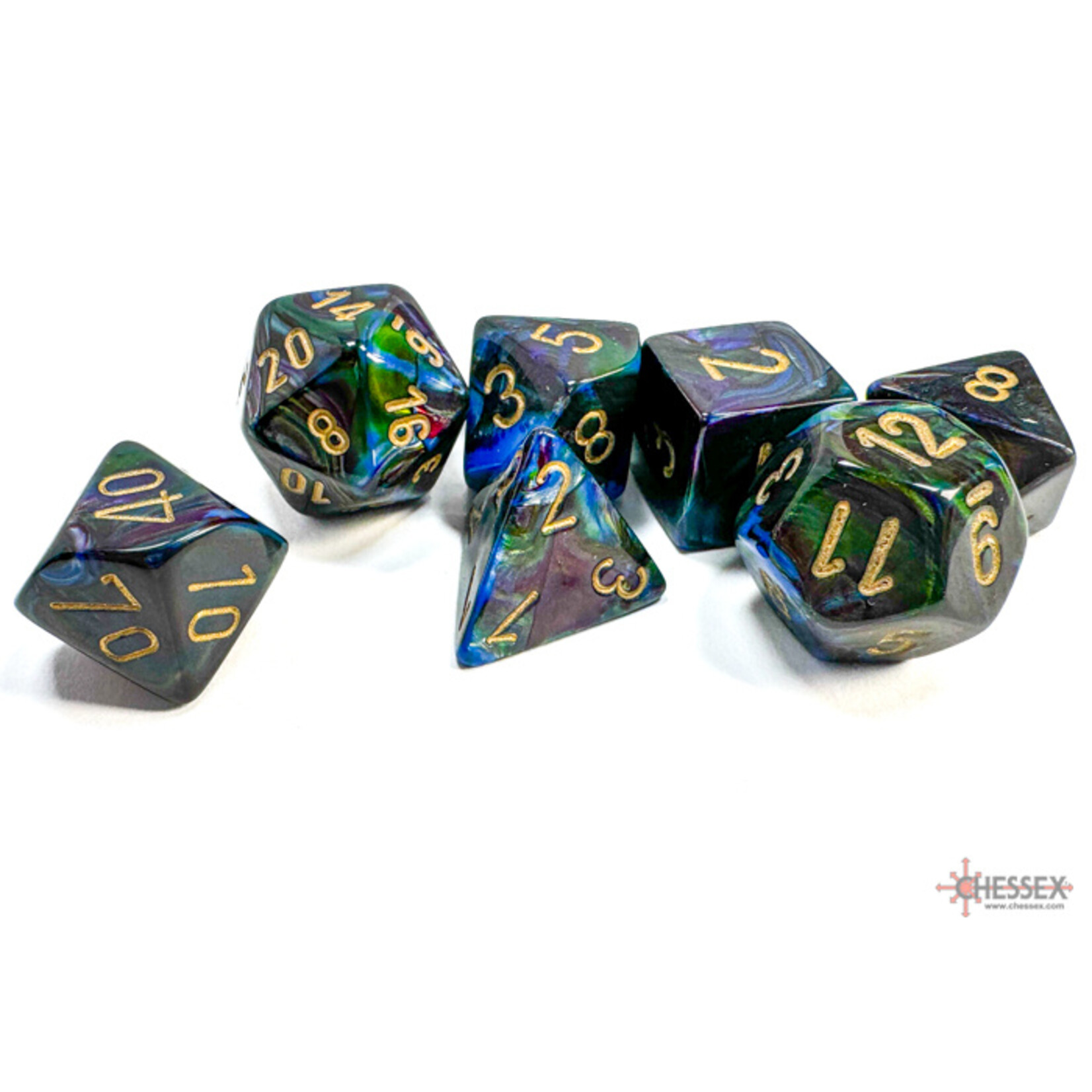 Chessex Lustrous Shadow/gold Polyhedral 7-Dice Set