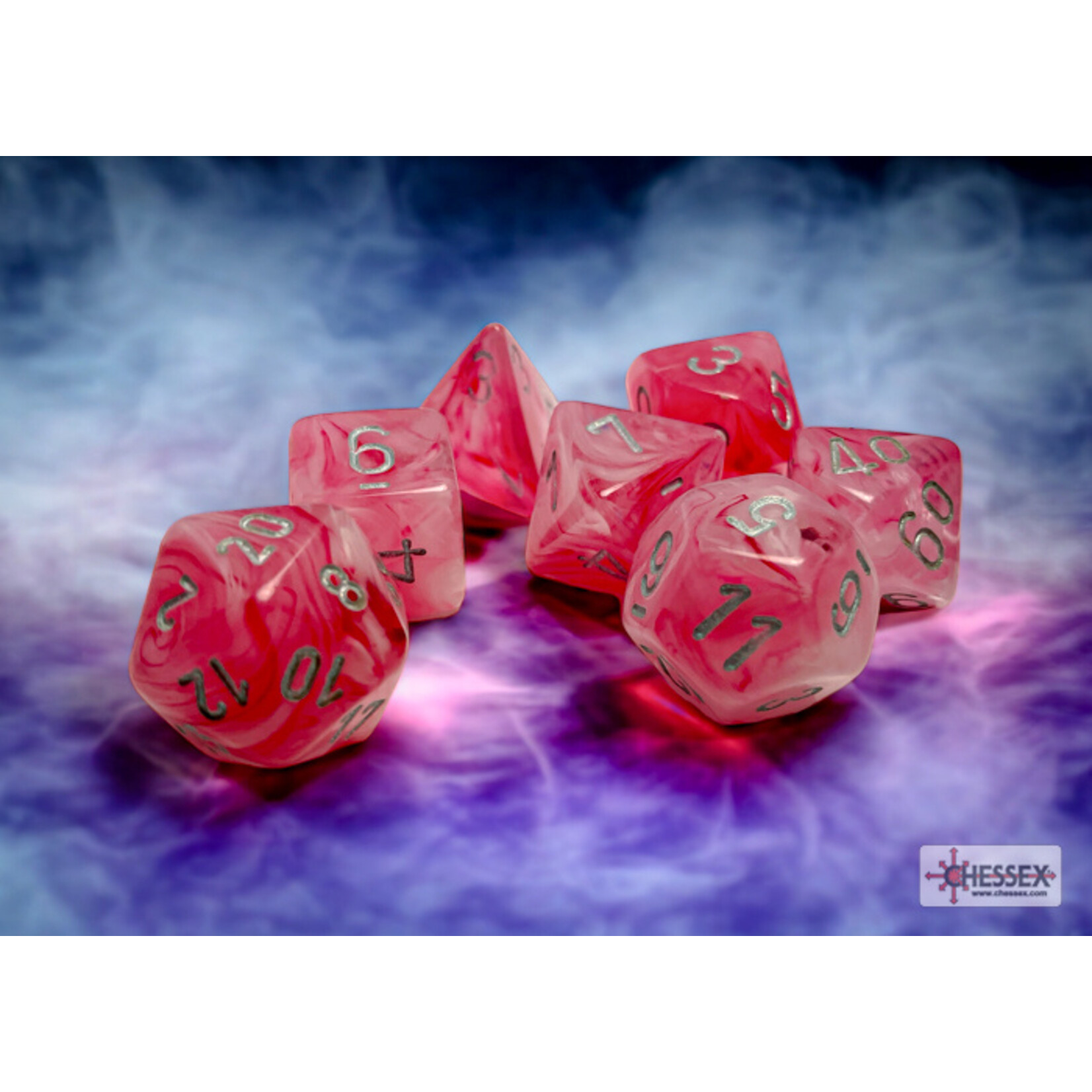 Chessex Ghostly Glow Pink/silver Polyhedral 7-Dice Set