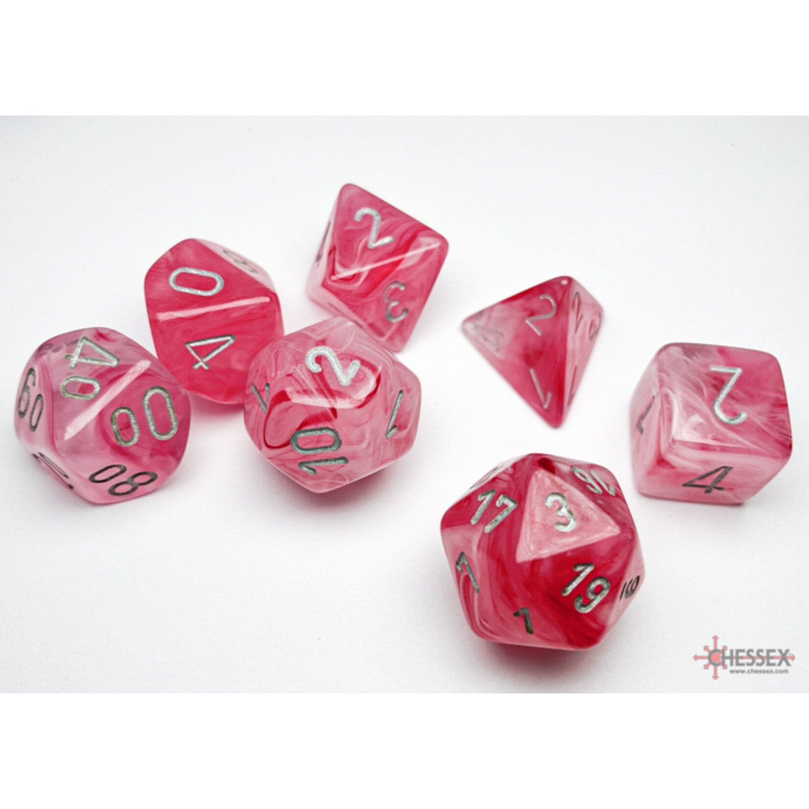 Chessex Ghostly Glow Pink/silver Polyhedral 7-Dice Set