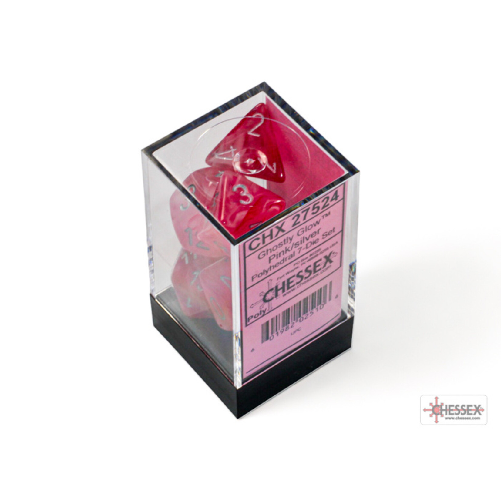 Chessex Ghostly Glow Pink/silver Polyhedral 7-Dice Set