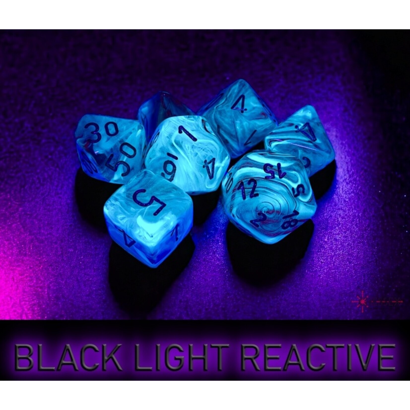 Chessex Ghostly Glow Pink/silver Polyhedral 7-Dice Set