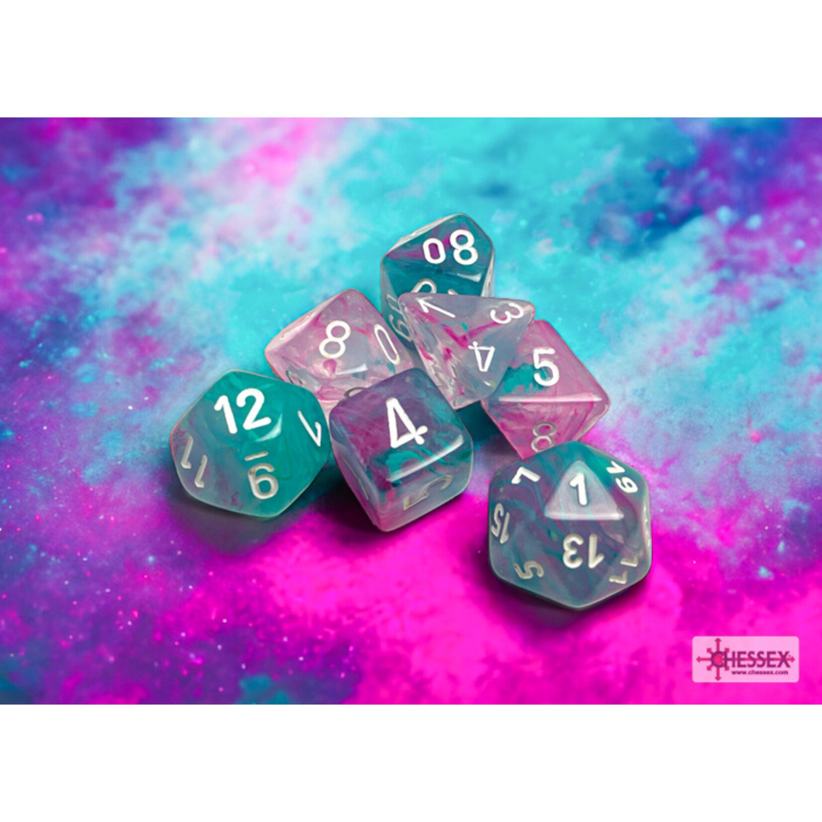 Chessex Nebula Wisteria/white Luminary Polyhedral 7-Dice Set