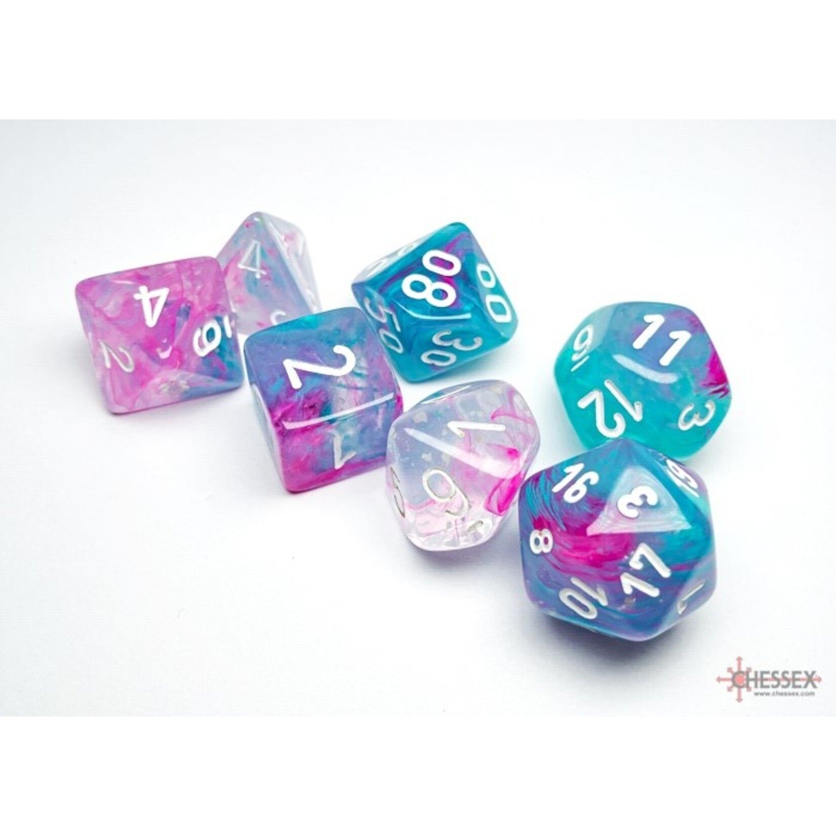 Chessex Nebula Wisteria/white Luminary Polyhedral 7-Dice Set