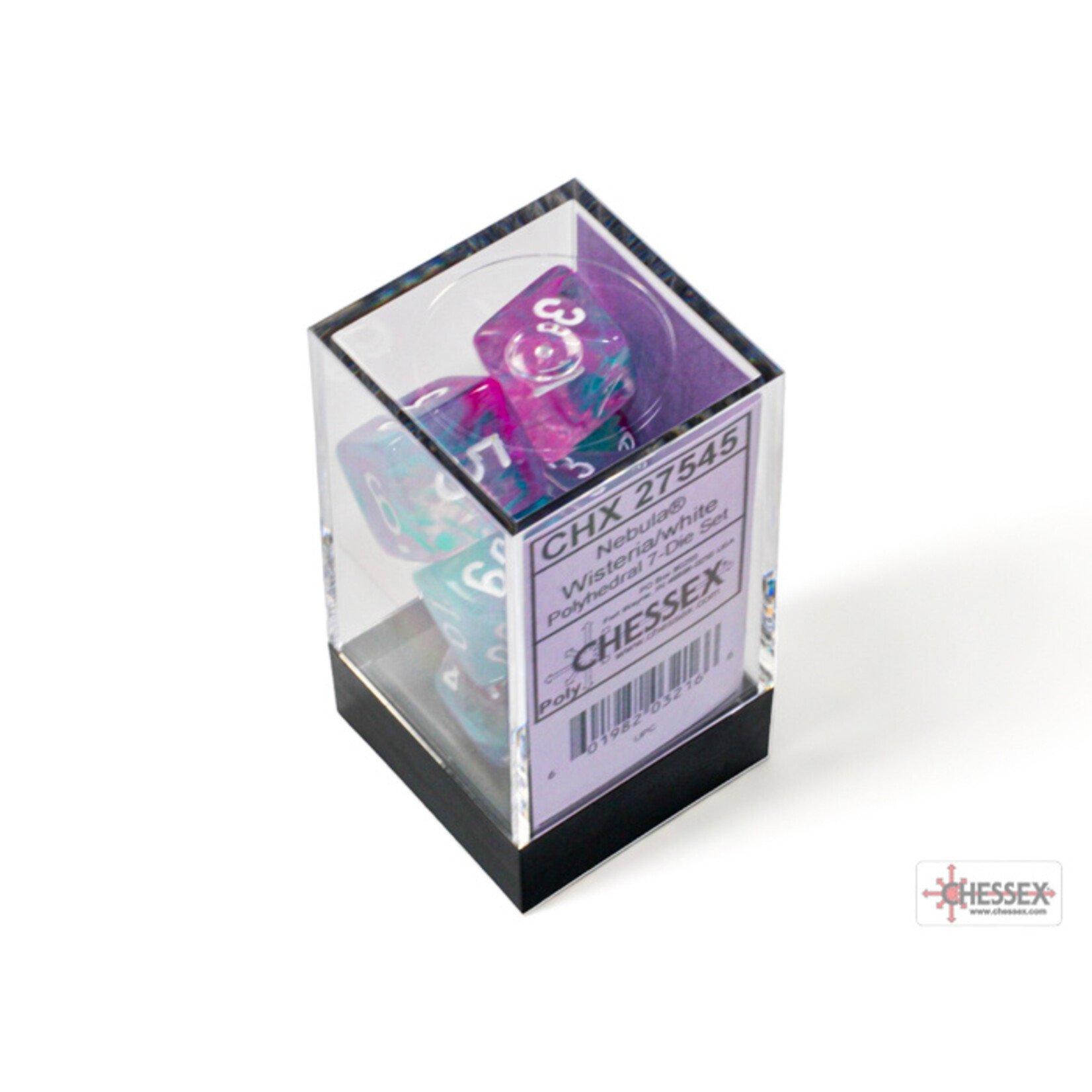 Chessex Nebula Wisteria/white Luminary Polyhedral 7-Dice Set