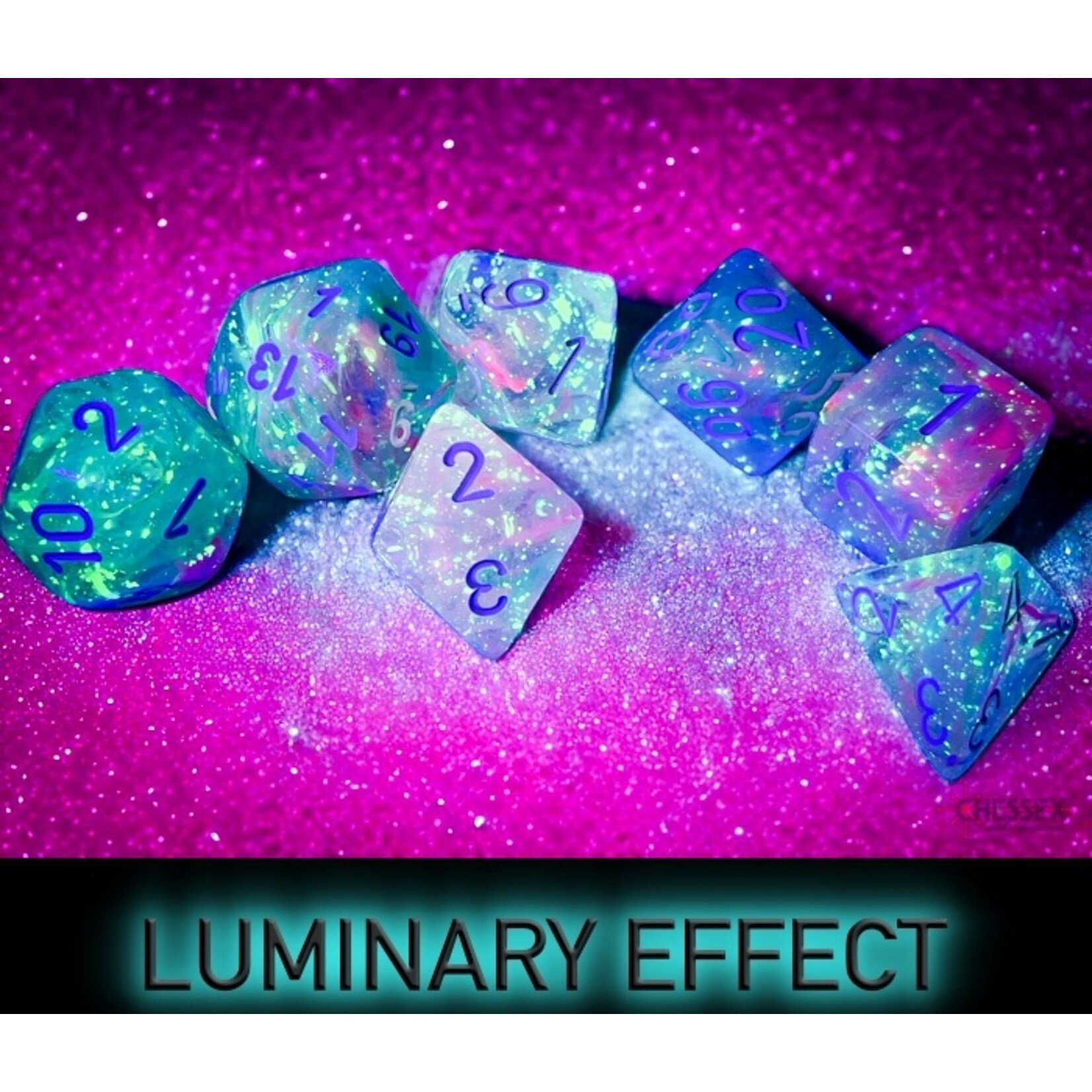 Chessex Nebula Wisteria/white Luminary Polyhedral 7-Dice Set