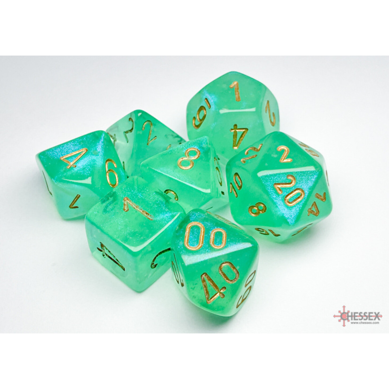 Chessex Borealis Light Green/gold Luminary Polyhedral 7-Dice Set