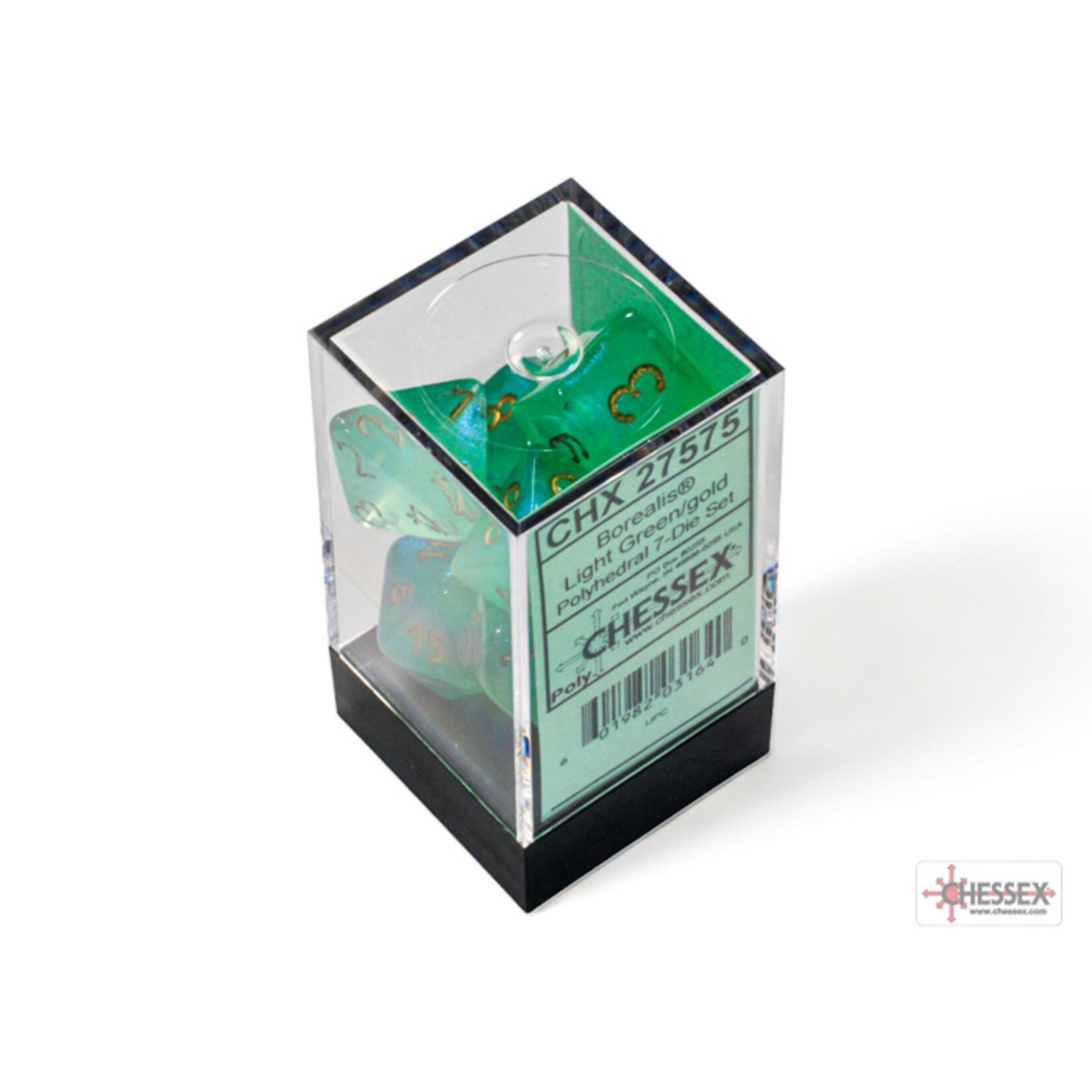 Chessex Borealis Light Green/gold Luminary Polyhedral 7-Dice Set