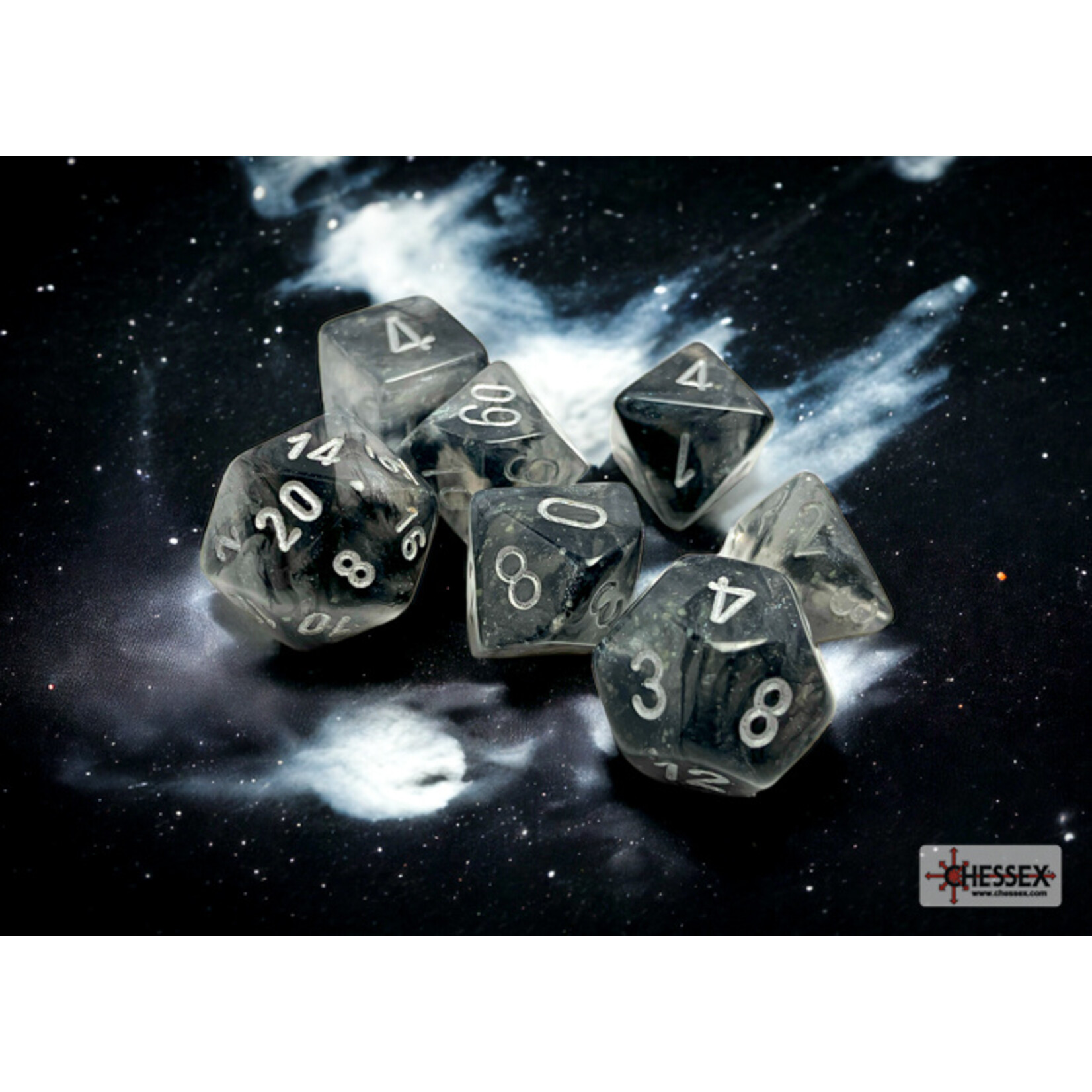 Chessex Borealis Light Smoke/silver Luminary Polyhedral 7-Dice Set