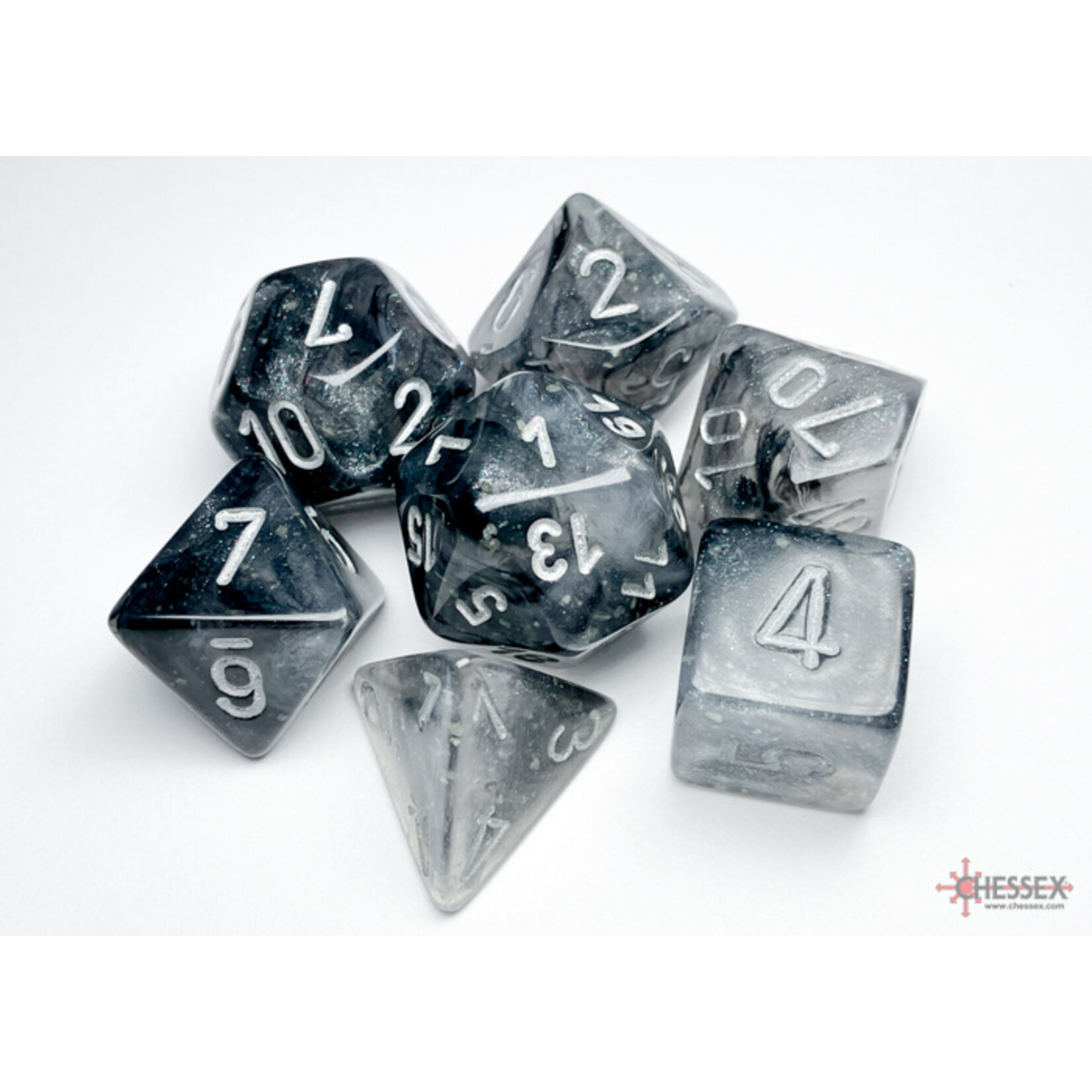 Chessex Borealis Light Smoke/silver Luminary Polyhedral 7-Dice Set