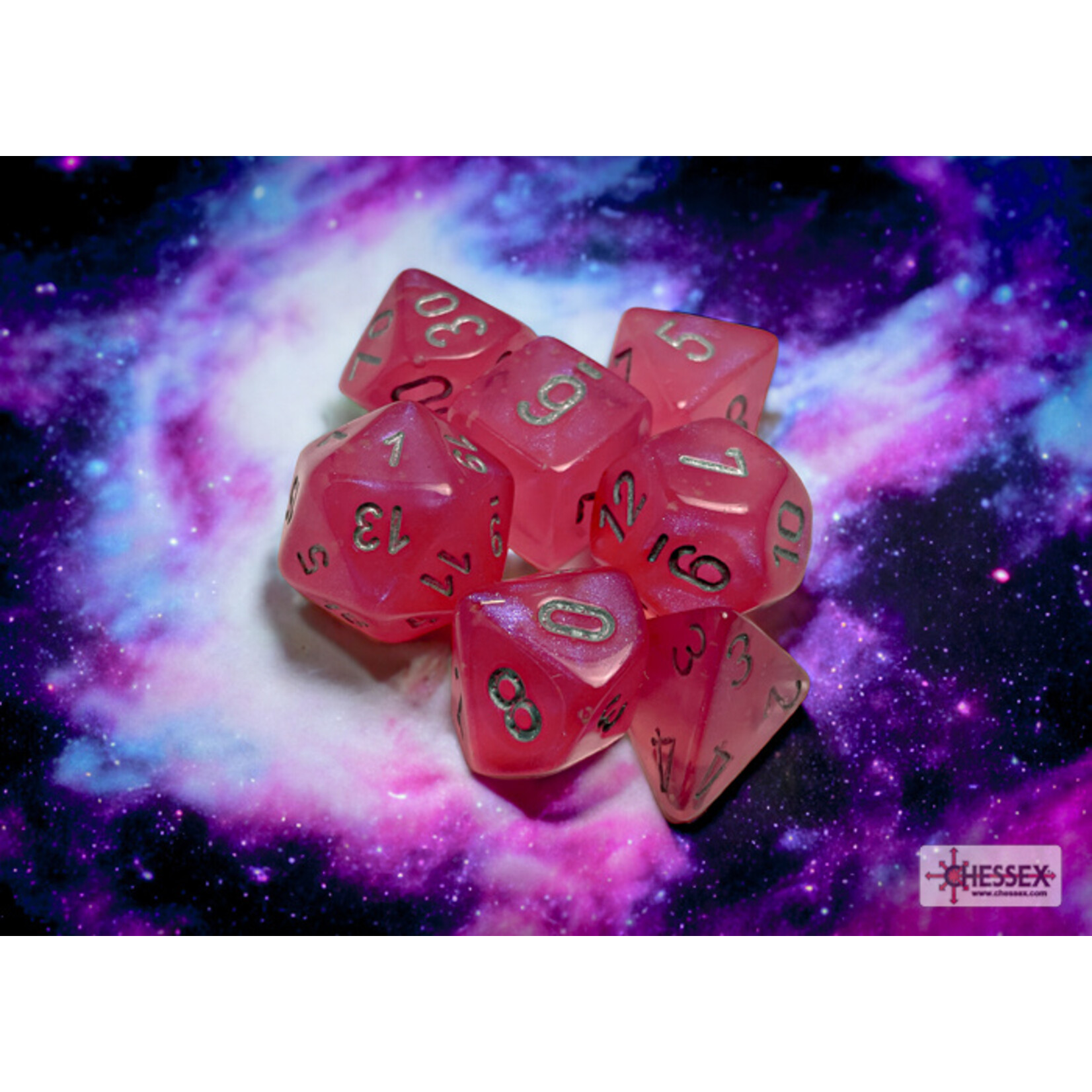 Chessex Borealis Pink/silver Luminary Polyhedral 7-Dice Set