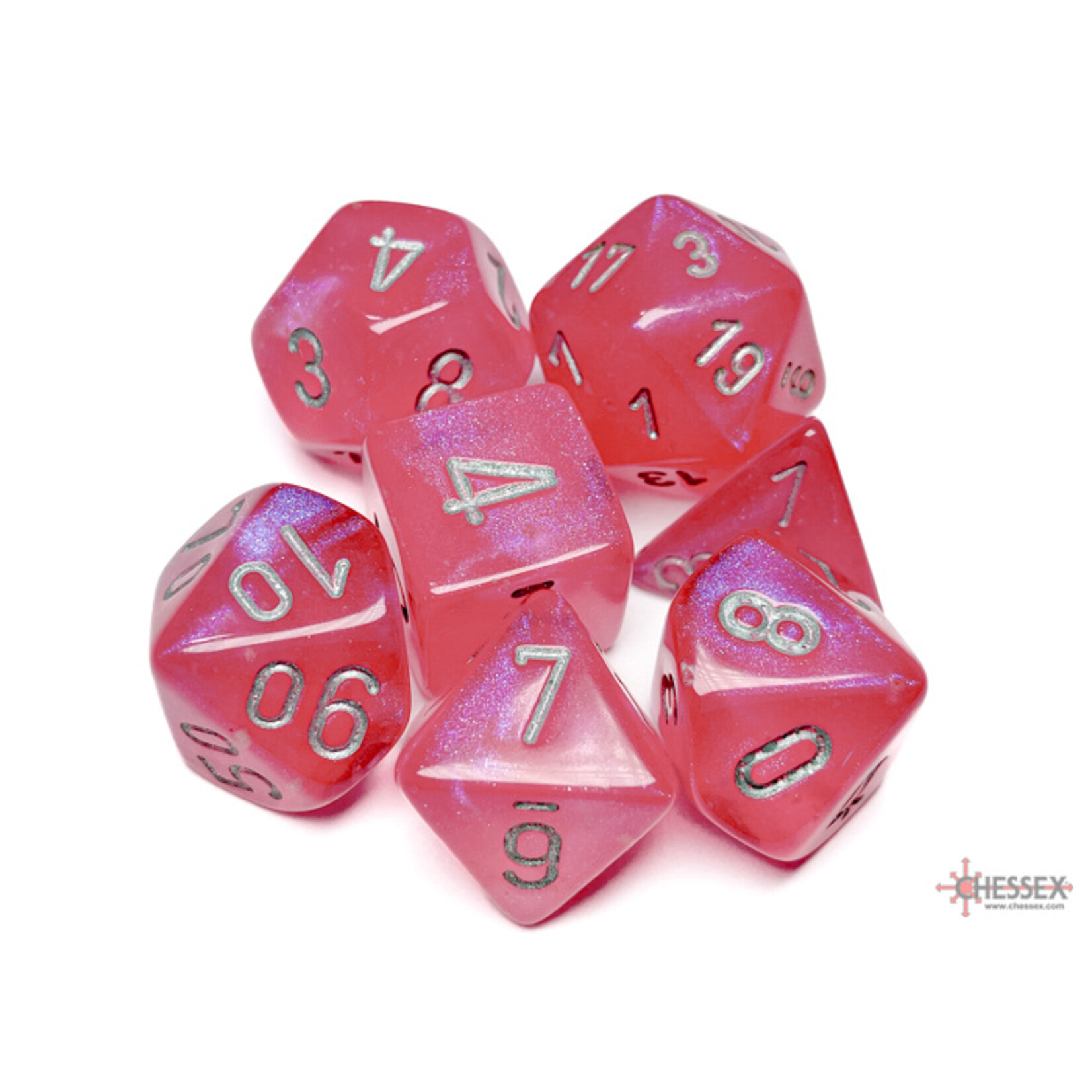 Chessex Borealis Pink/silver Luminary Polyhedral 7-Dice Set