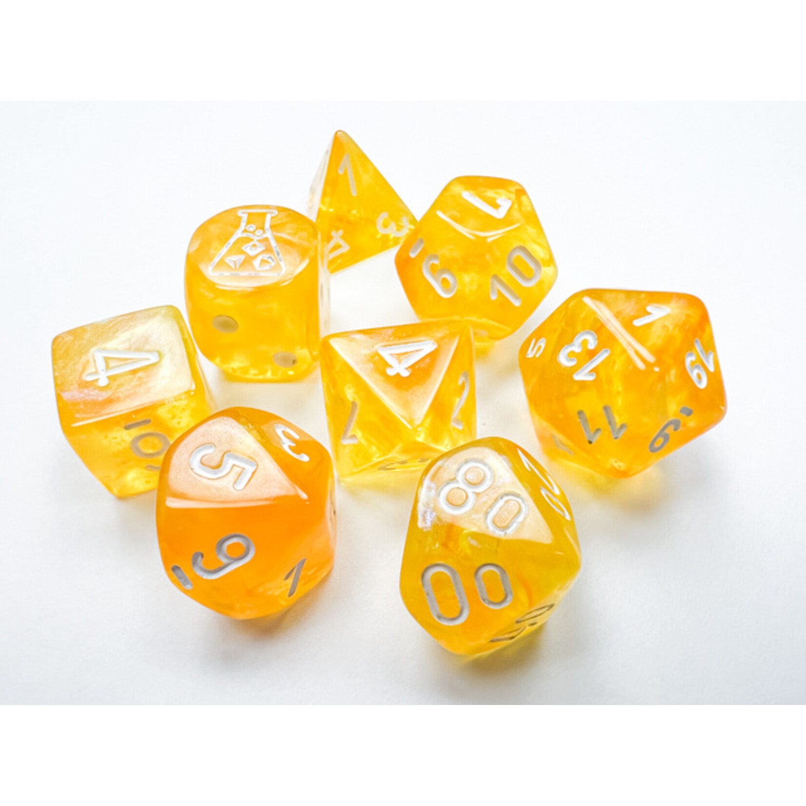 Chessex Borealis Canary/white Luminary Polyhedral 7-Dice Set (with bonus die)