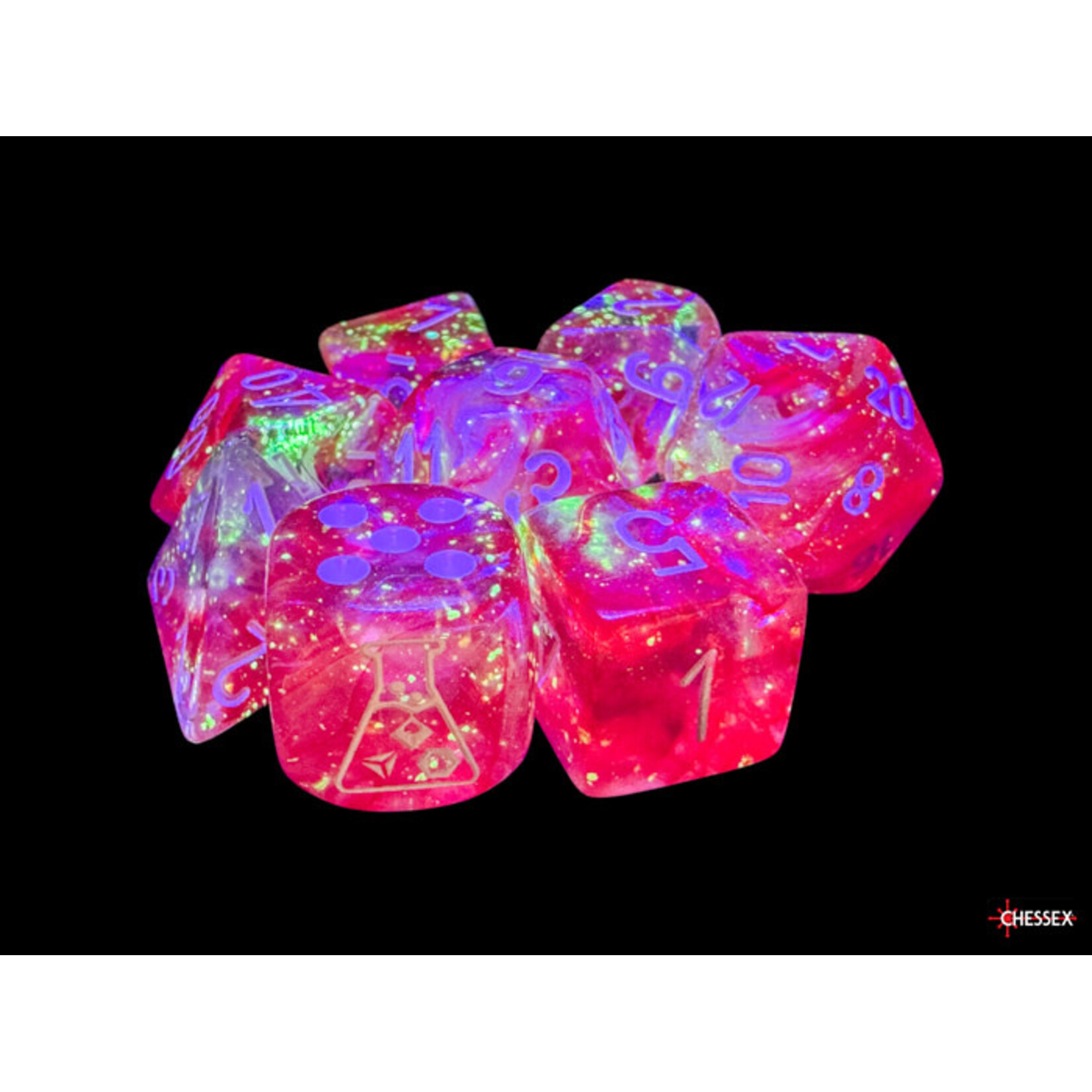 Chessex Borealis Passion/white Luminary Polyhedral 7-Dice Set (with bonus die)