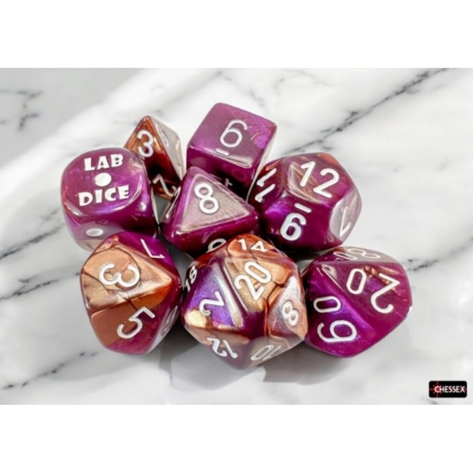 Chessex Gemini Copper-Purple/white Polyhedral 7-Dice Set (with bonus die)