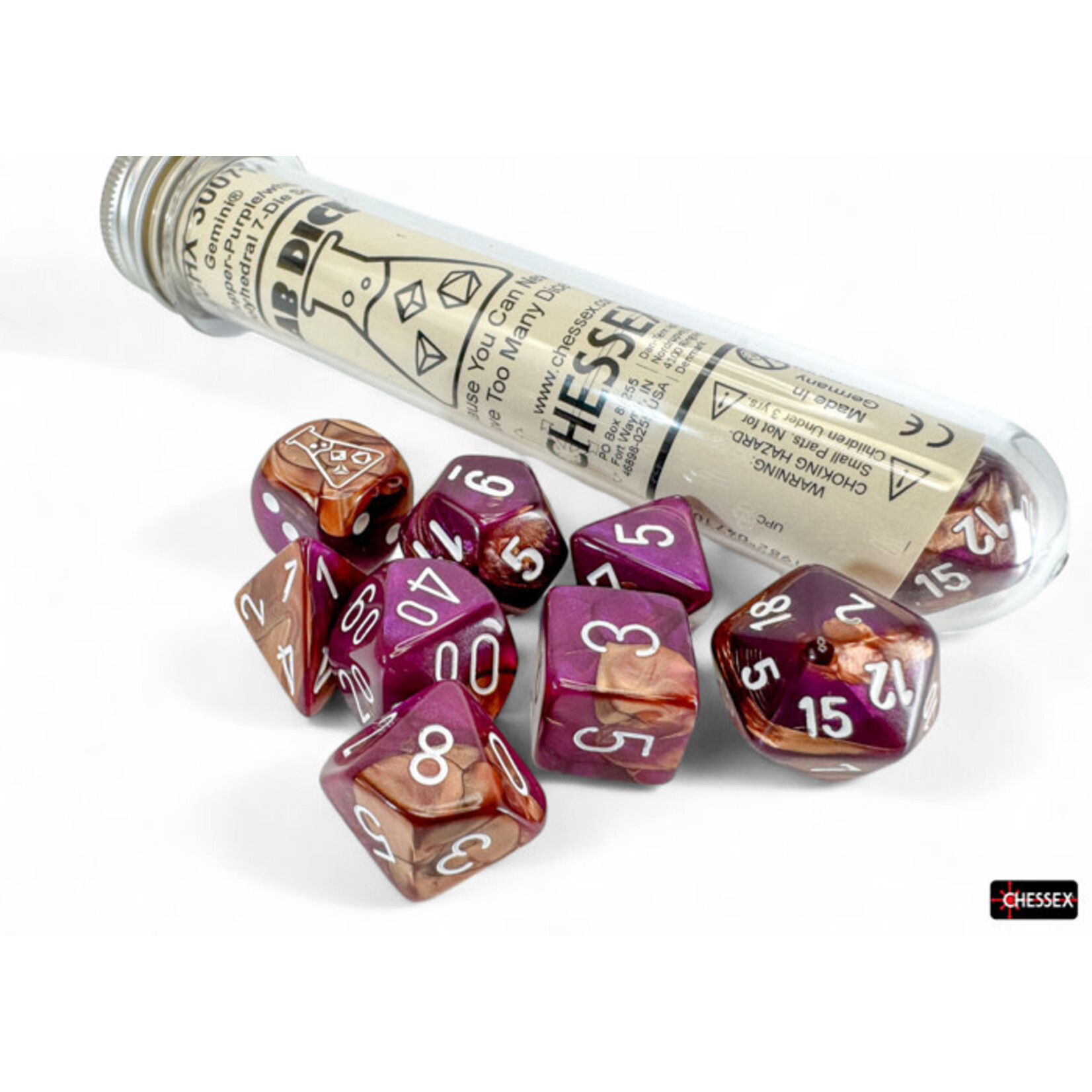 Chessex Gemini Copper-Purple/white Polyhedral 7-Dice Set (with bonus die)
