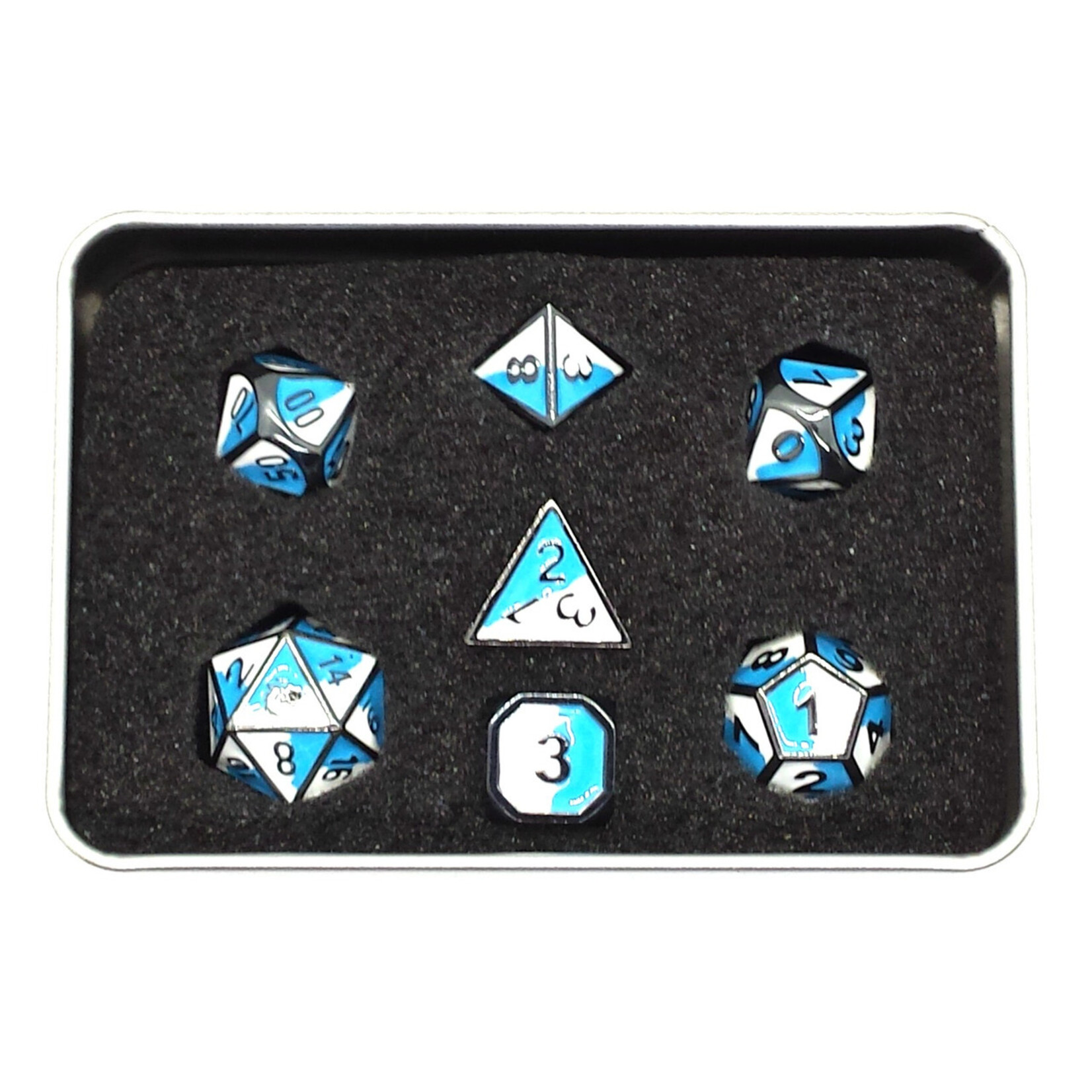 Old School Dice Old School 7 Piece DnD RPG Metal Dice Set: Dragon Forged - Blue & White w/ Black Nickel